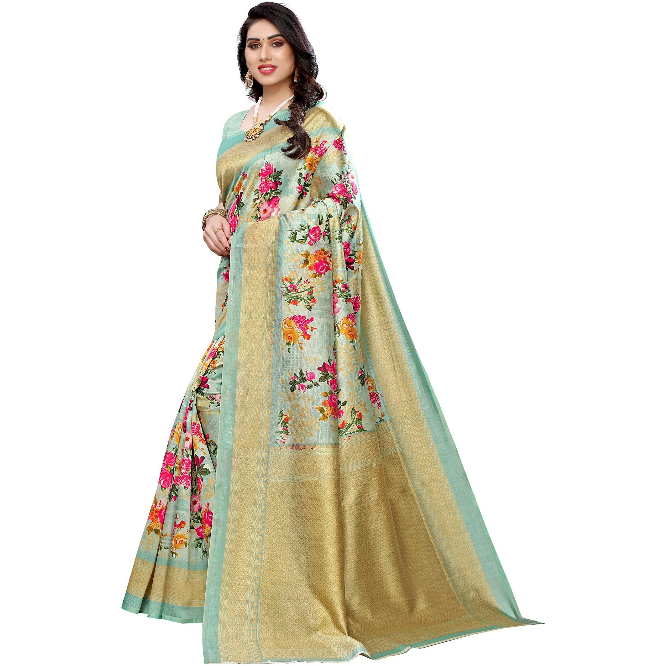 Yashika Womens art silk Saree (AIR LIGHT GREEN