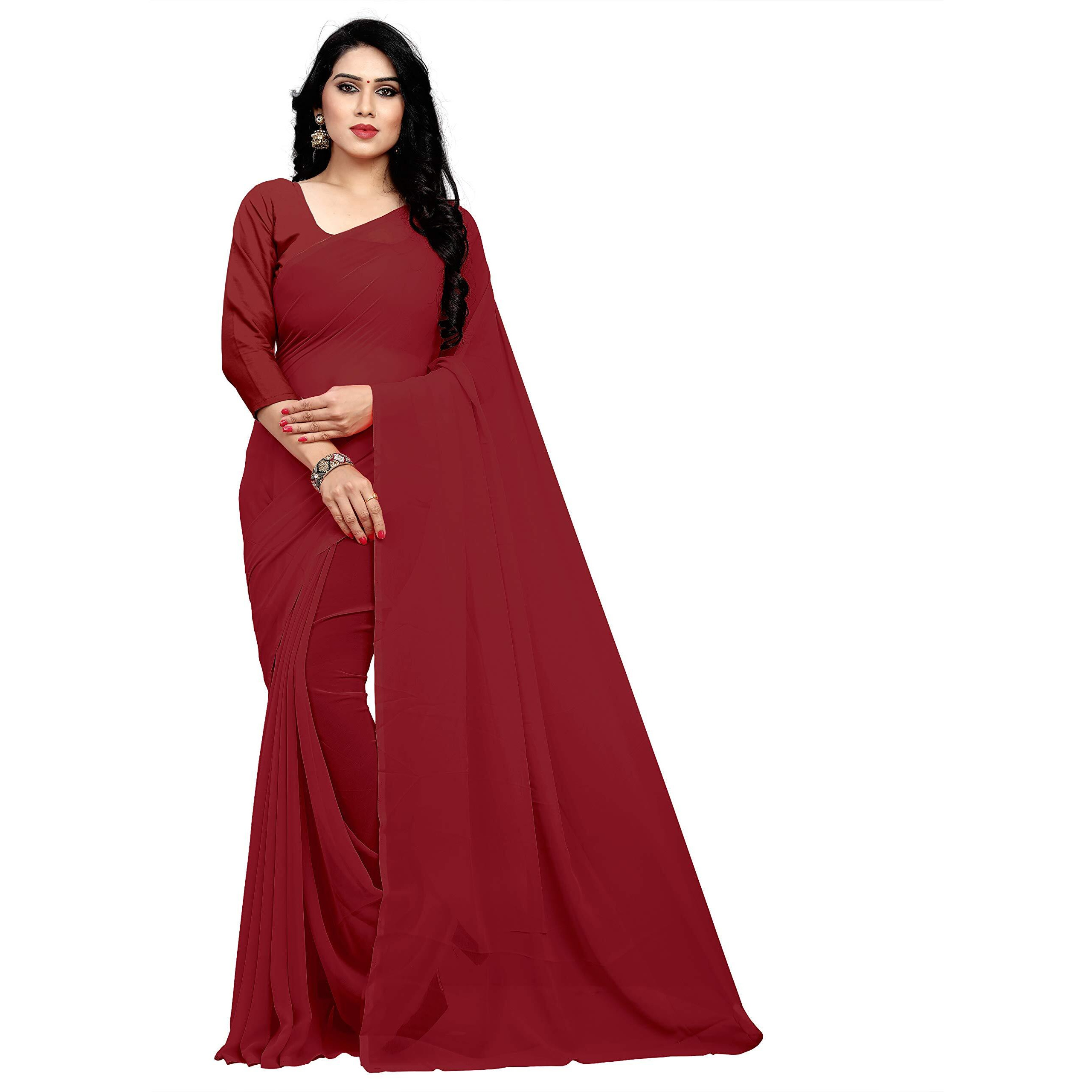 Sidhidata Womens Georgette Saree With un-stitched Blouse Piece (plain maroon__Maroon)