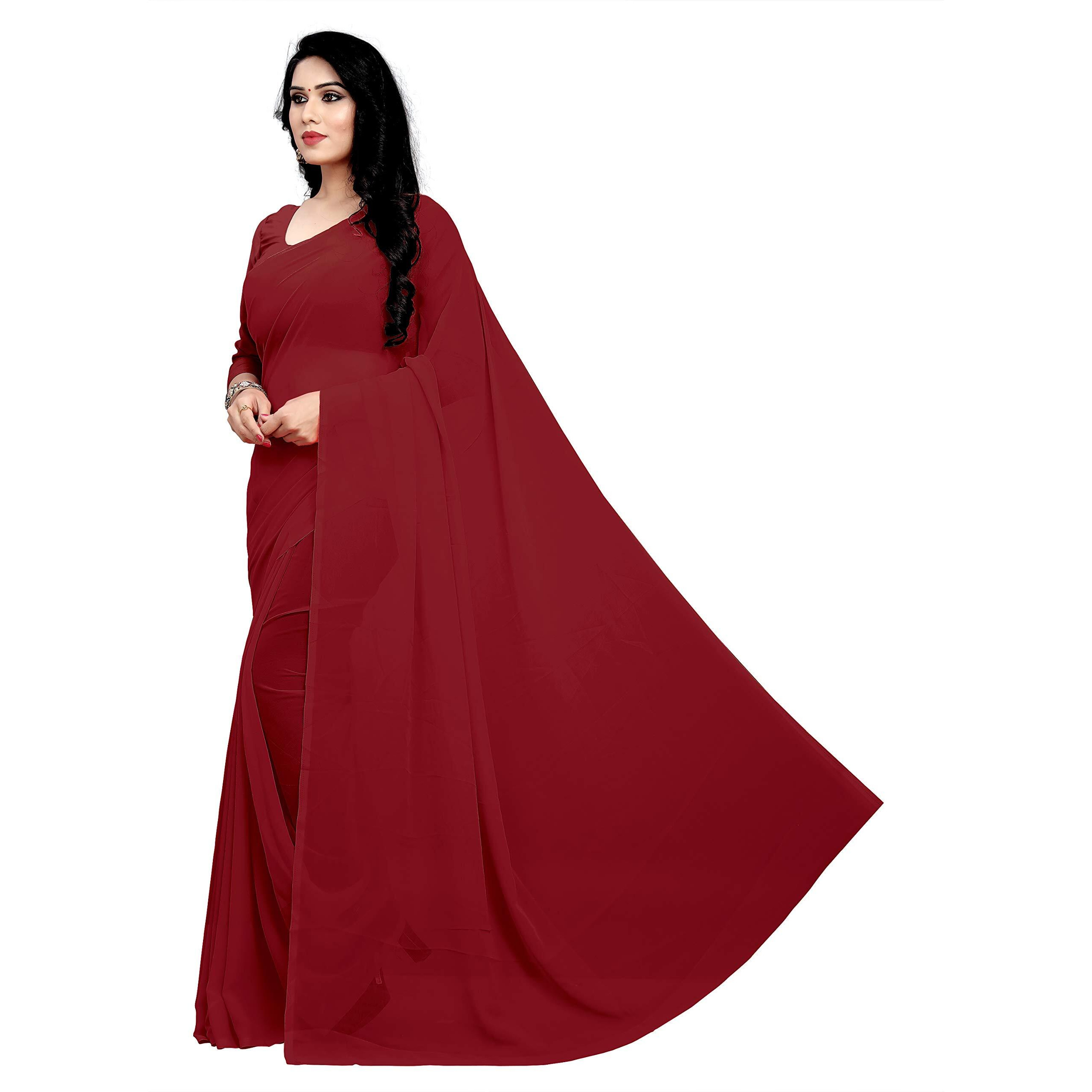 Sidhidata Womens Georgette Saree With un-stitched Blouse Piece (plain maroon__Maroon)