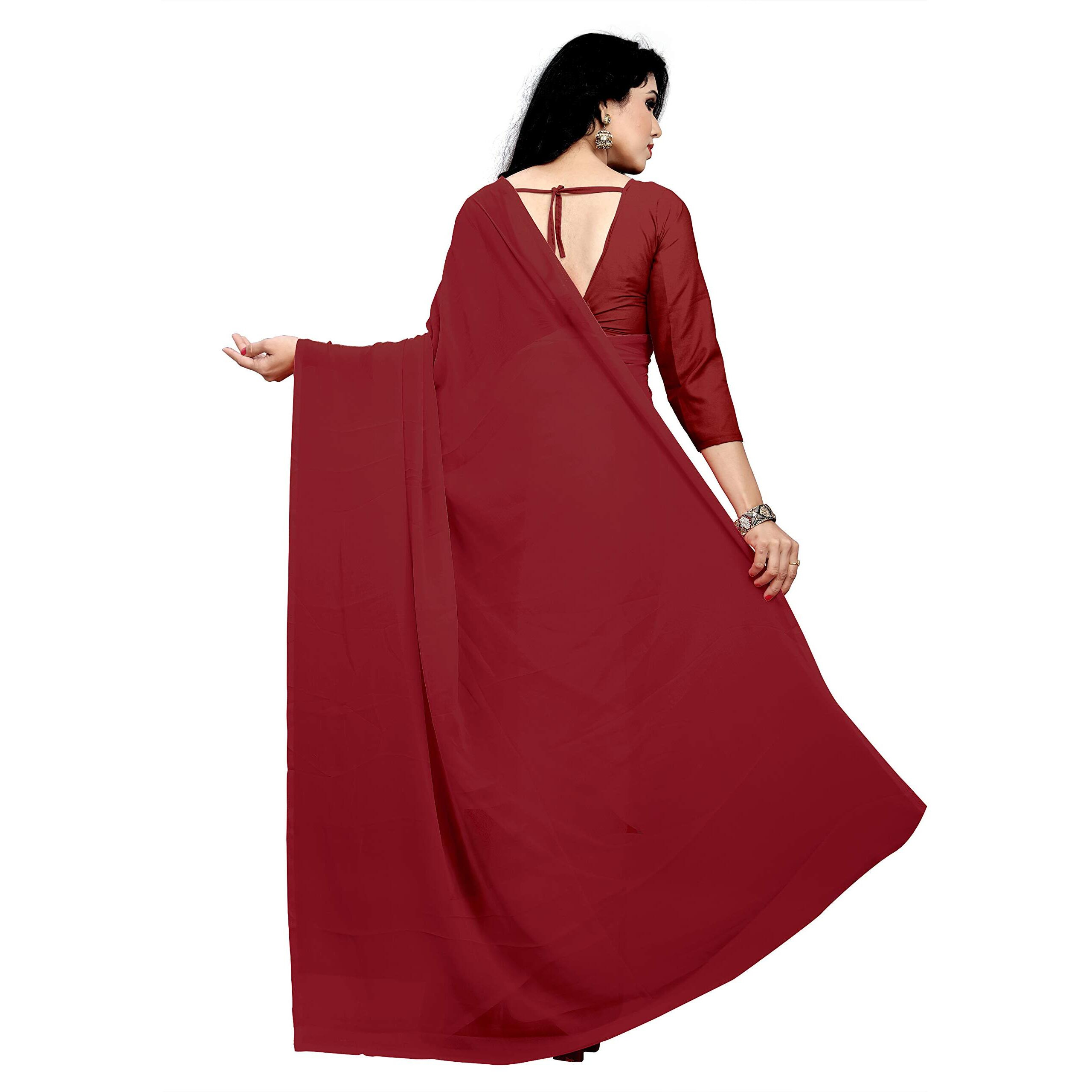 Sidhidata Womens Georgette Saree With un-stitched Blouse Piece (plain maroon__Maroon)