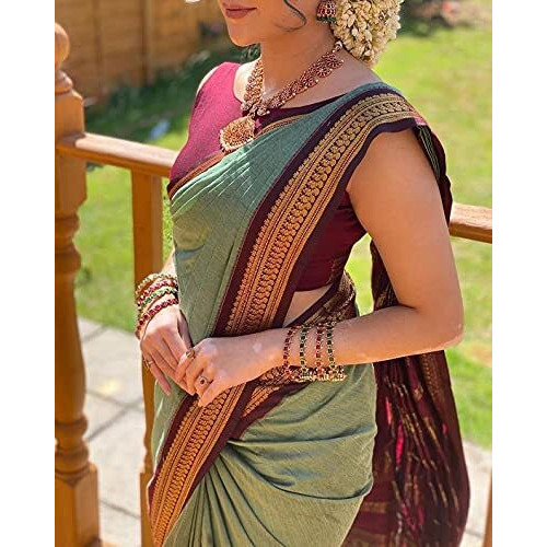 SGF11 Womens Kanjivaram Soft Silk Saree With Blouse Piece (Pista Green)