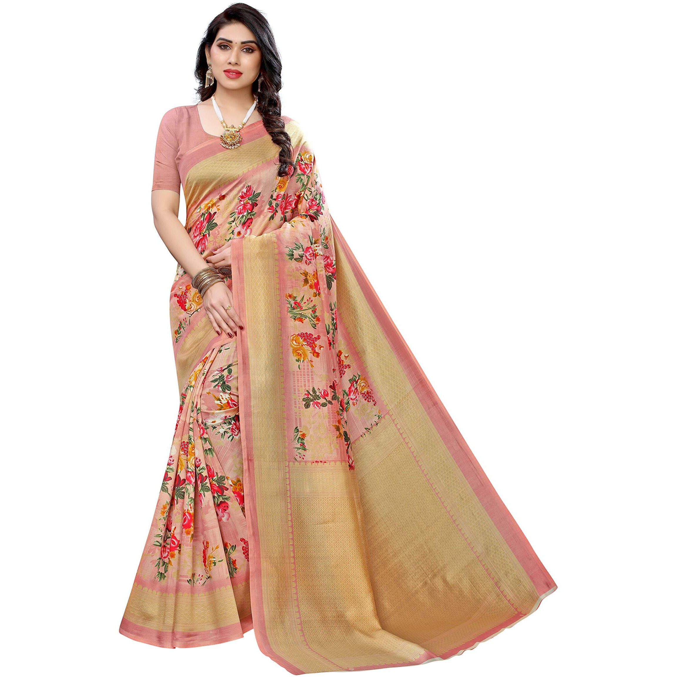 Yashika Womens Art Silk Saree (AIR Peach_Pink)