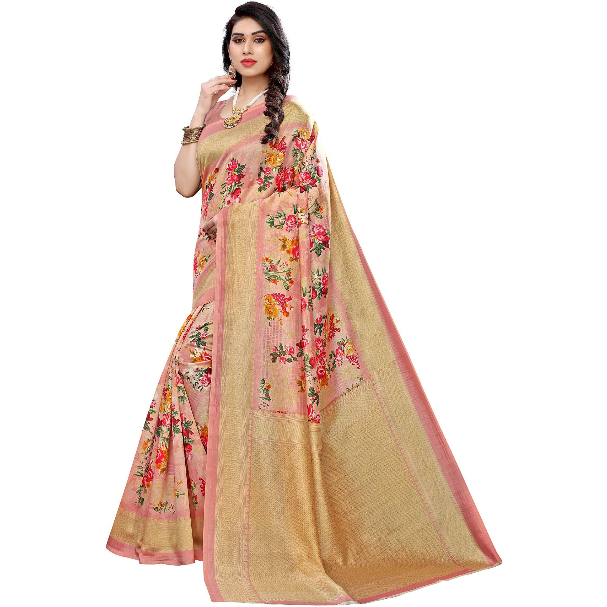 Yashika Womens Art Silk Saree (AIR Peach_Pink)