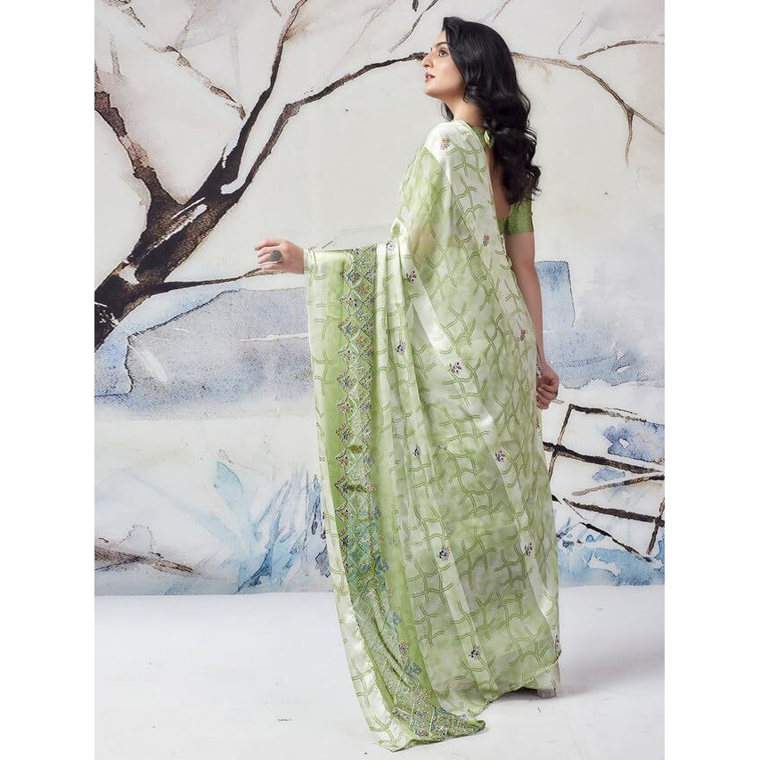 Satrani Womens Pure Georgette Saree (3633S109N_Pista Green)