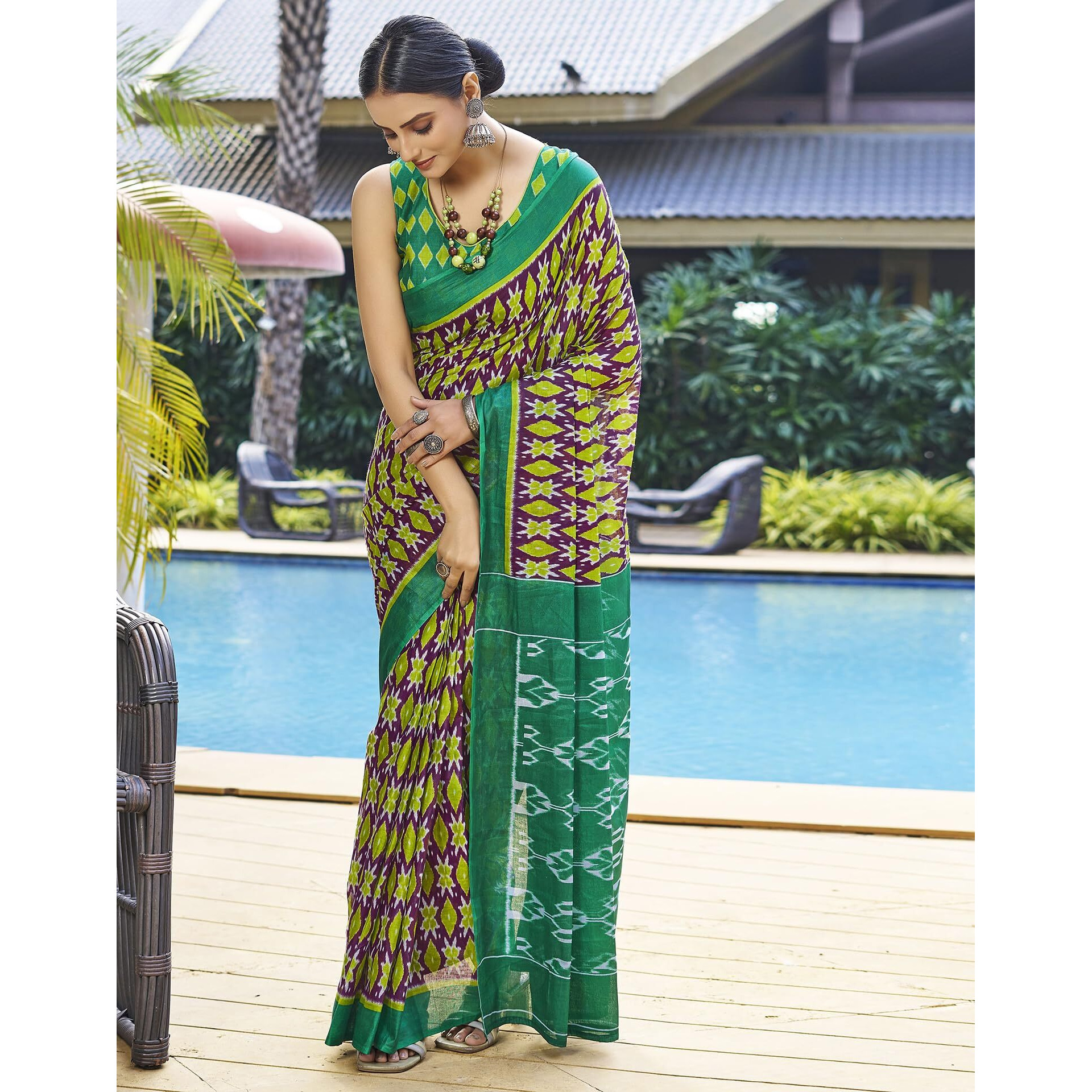 SIRIL Womens Cotton Printed Ready To Wear Saree With Unstitched Blouse Piece (3394S302_Rama Green)