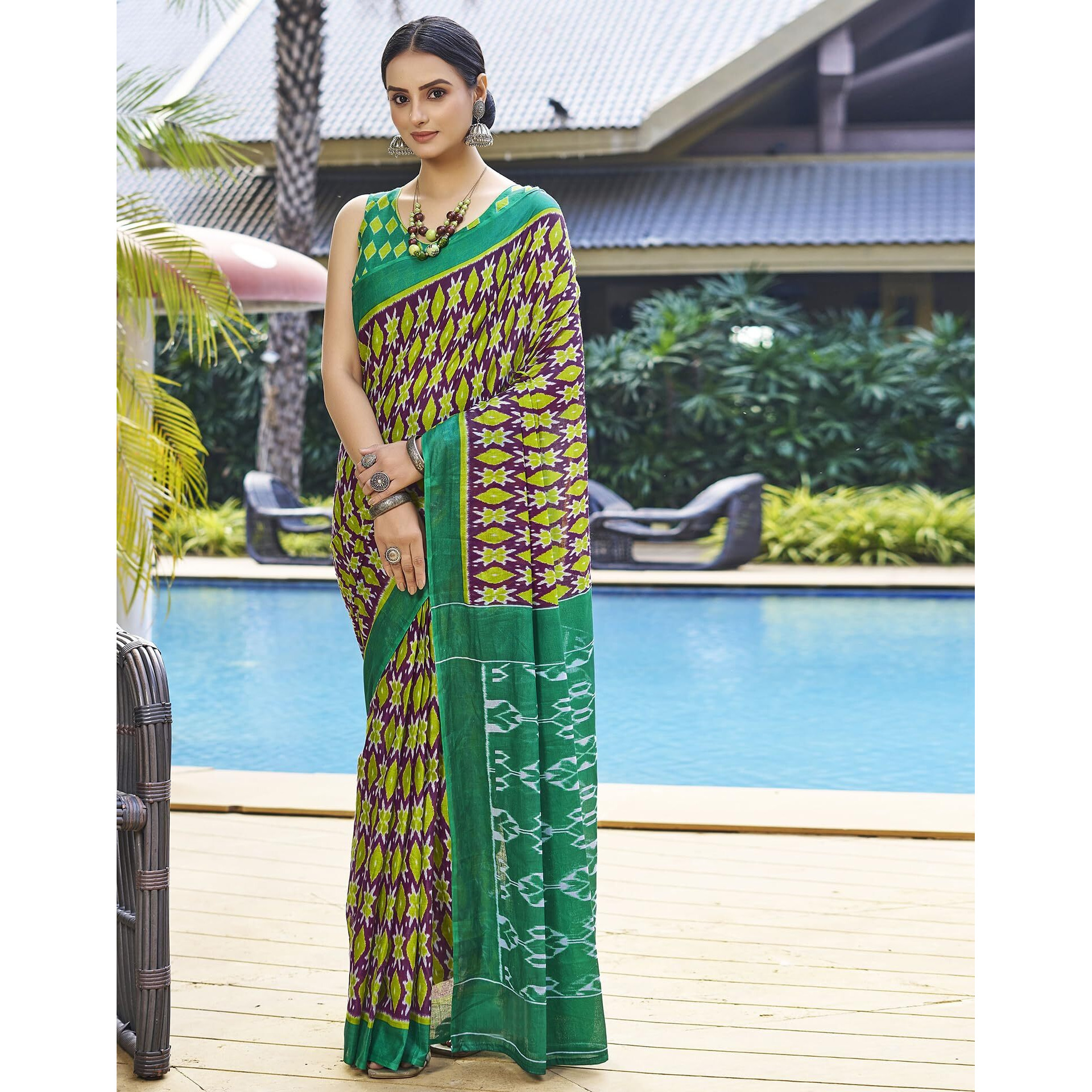 SIRIL Womens Cotton Printed Ready To Wear Saree With Unstitched Blouse Piece (3394S302_Rama Green)