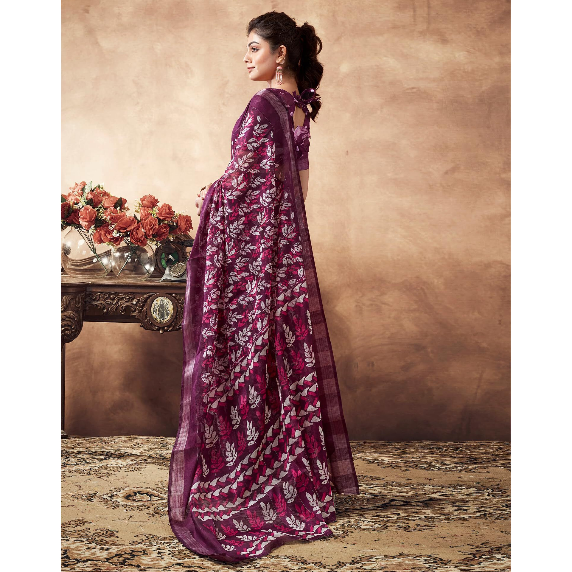 SIRIL Womens Cotton Printed Saree With Unstitched Blouse Piece (3467S1116_Purple)