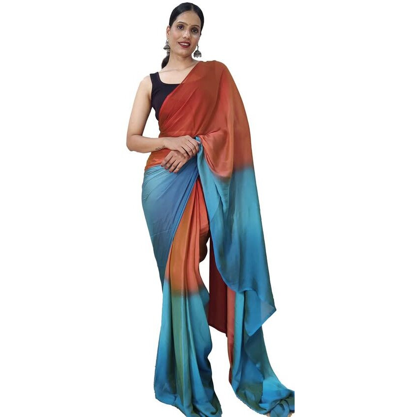 Satrani WomenS Chiffon Ready To Wear Saree With Unstitched Blouse Piece(3029S196N_Orange)