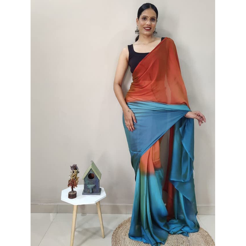 Satrani WomenS Chiffon Ready To Wear Saree With Unstitched Blouse Piece(3029S196N_Orange)