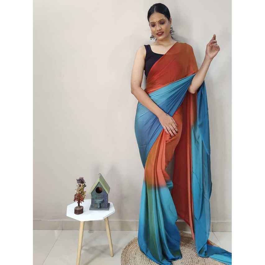 Satrani WomenS Chiffon Ready To Wear Saree With Unstitched Blouse Piece(3029S196N_Orange)