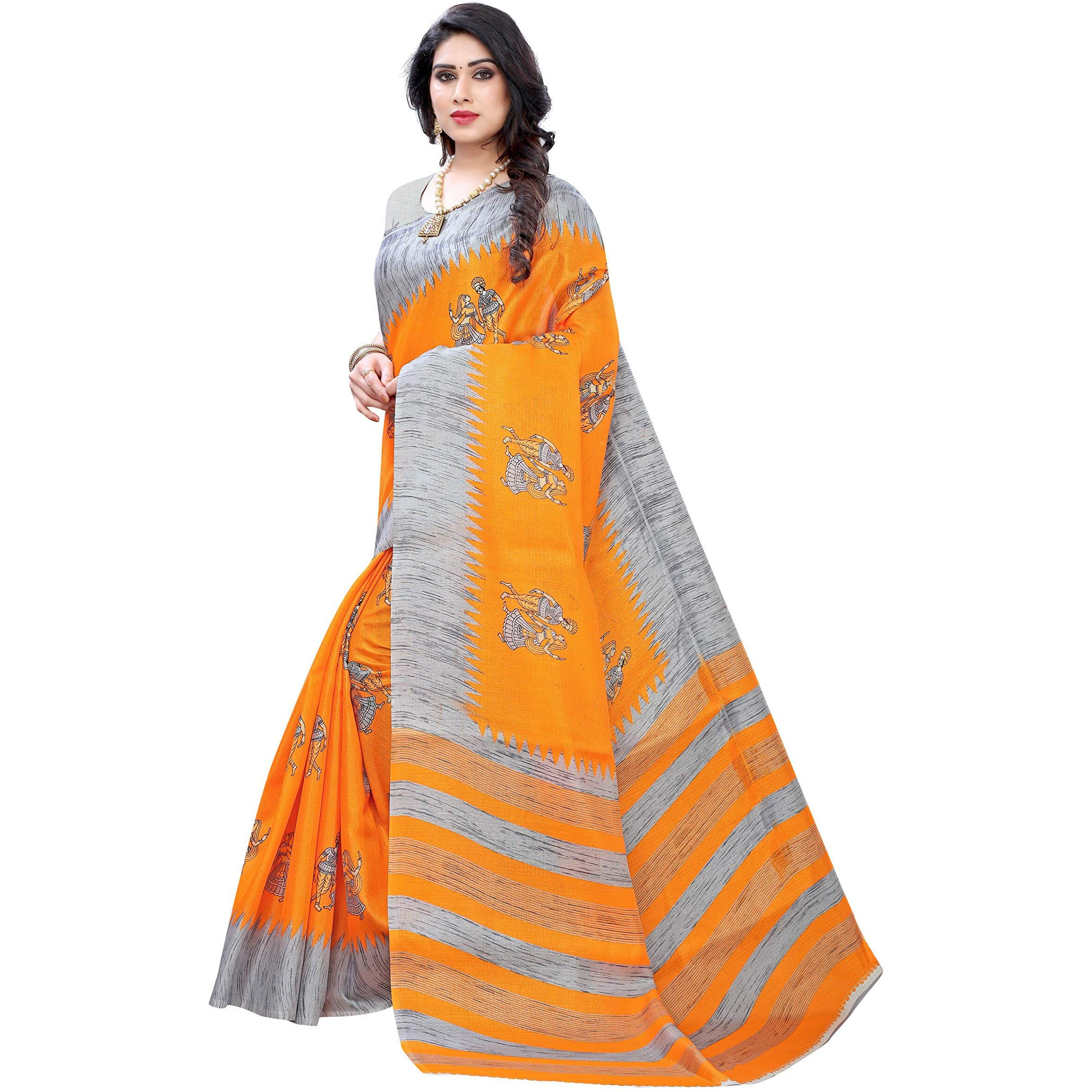 Yashika Womens Woven Art Silk Standard Length (NAURTA Orange