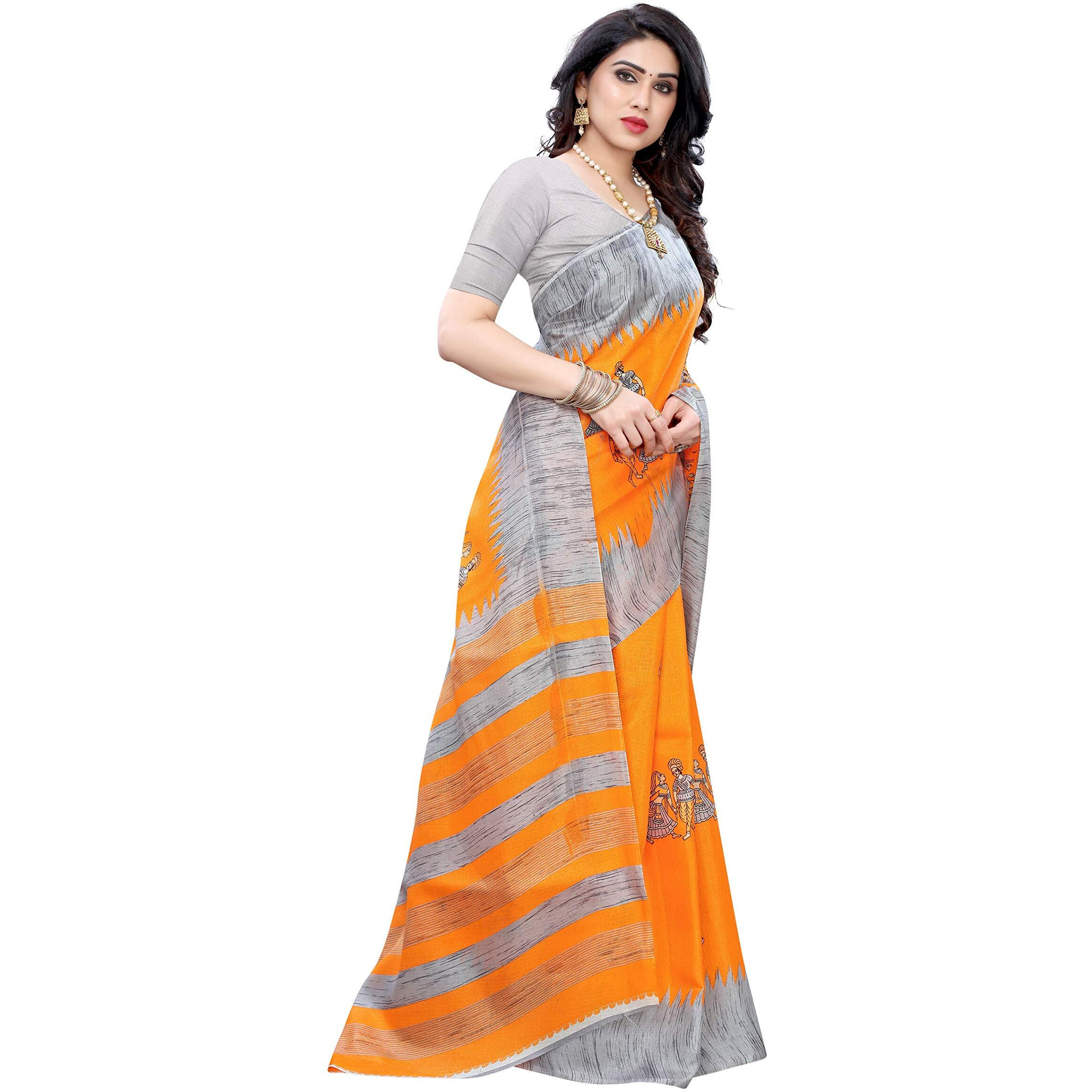 Yashika Womens Woven Art Silk Standard Length (NAURTA Orange