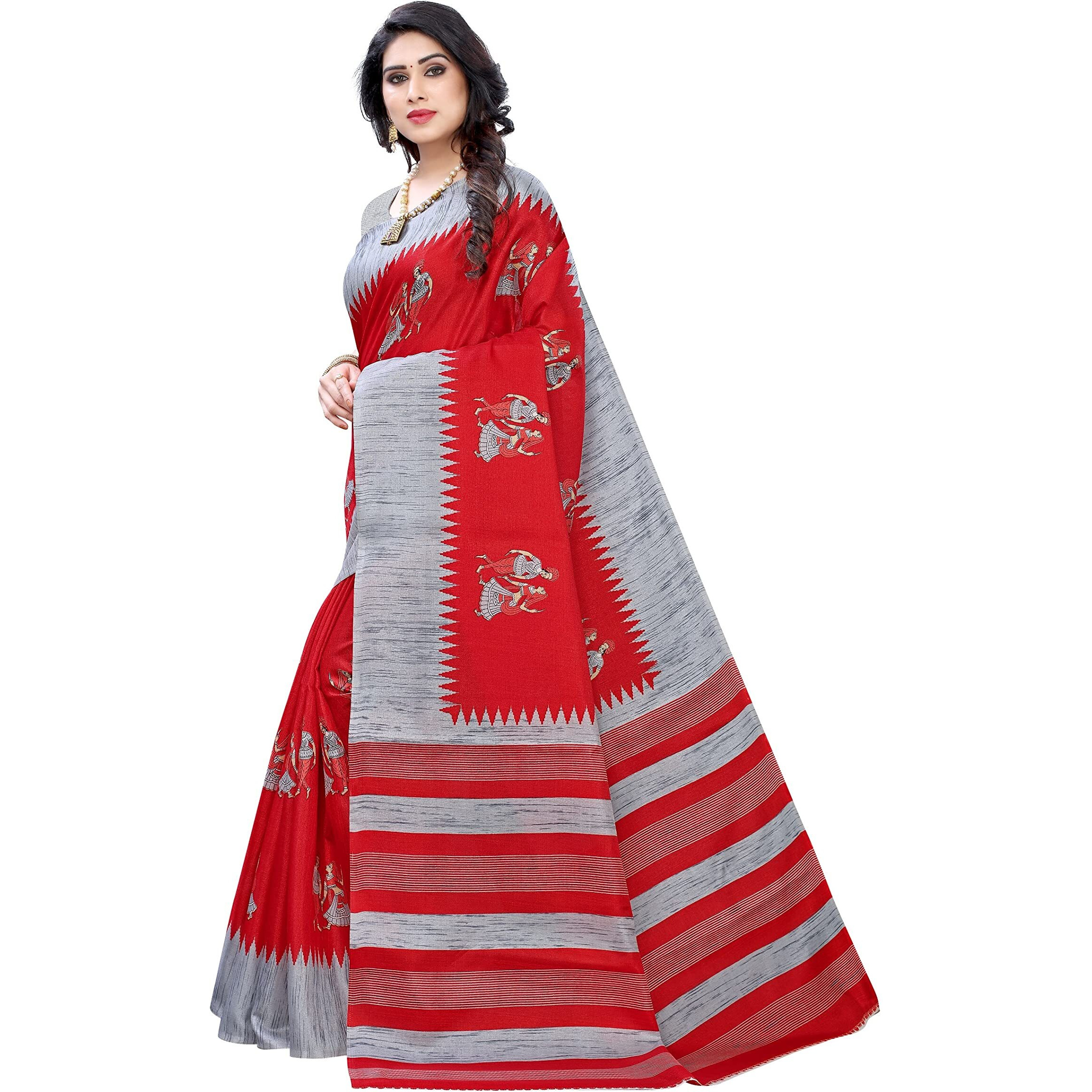 Yashika Womens Woven Art Silk Standard Length (NAURTA RED