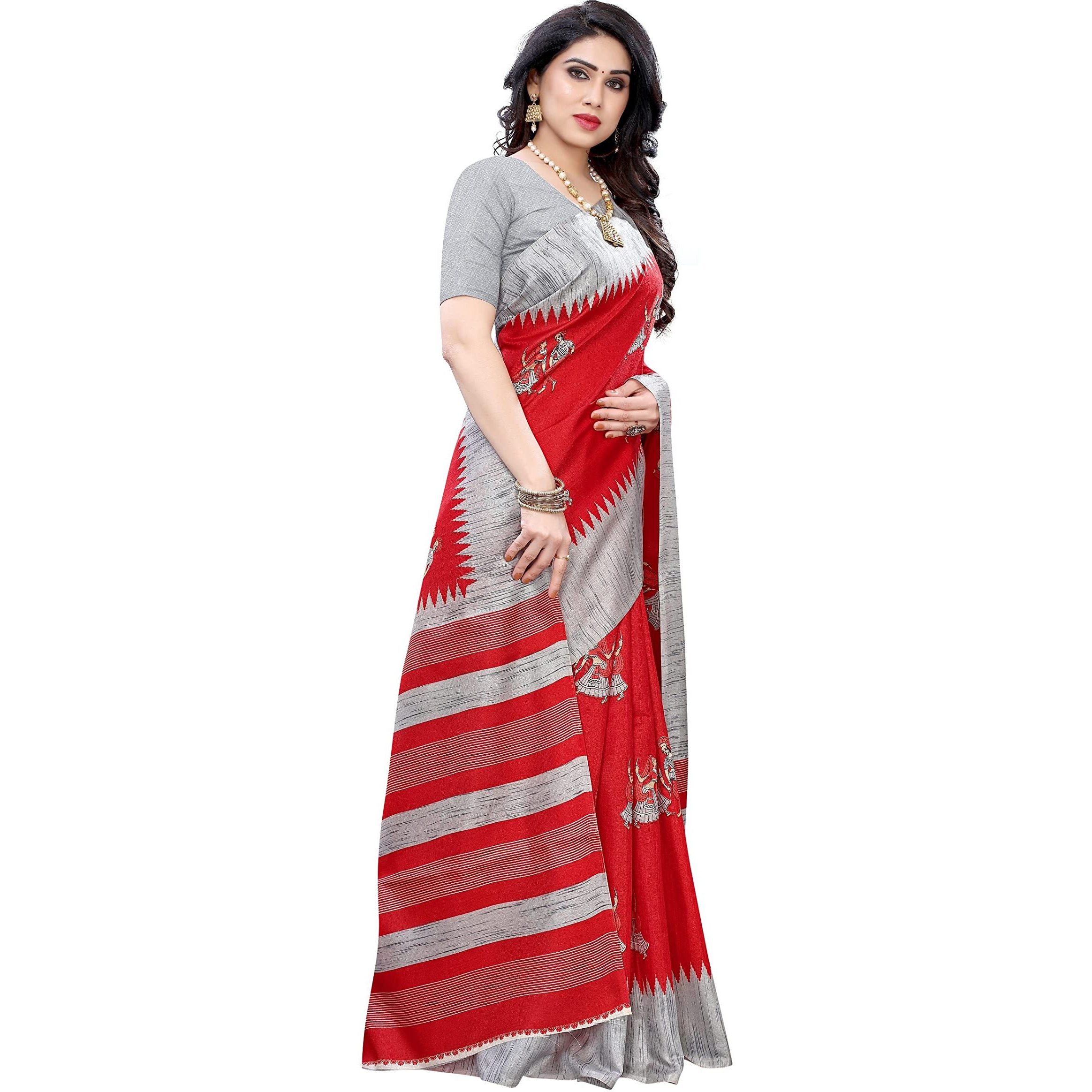Yashika Womens Woven Art Silk Standard Length (NAURTA RED