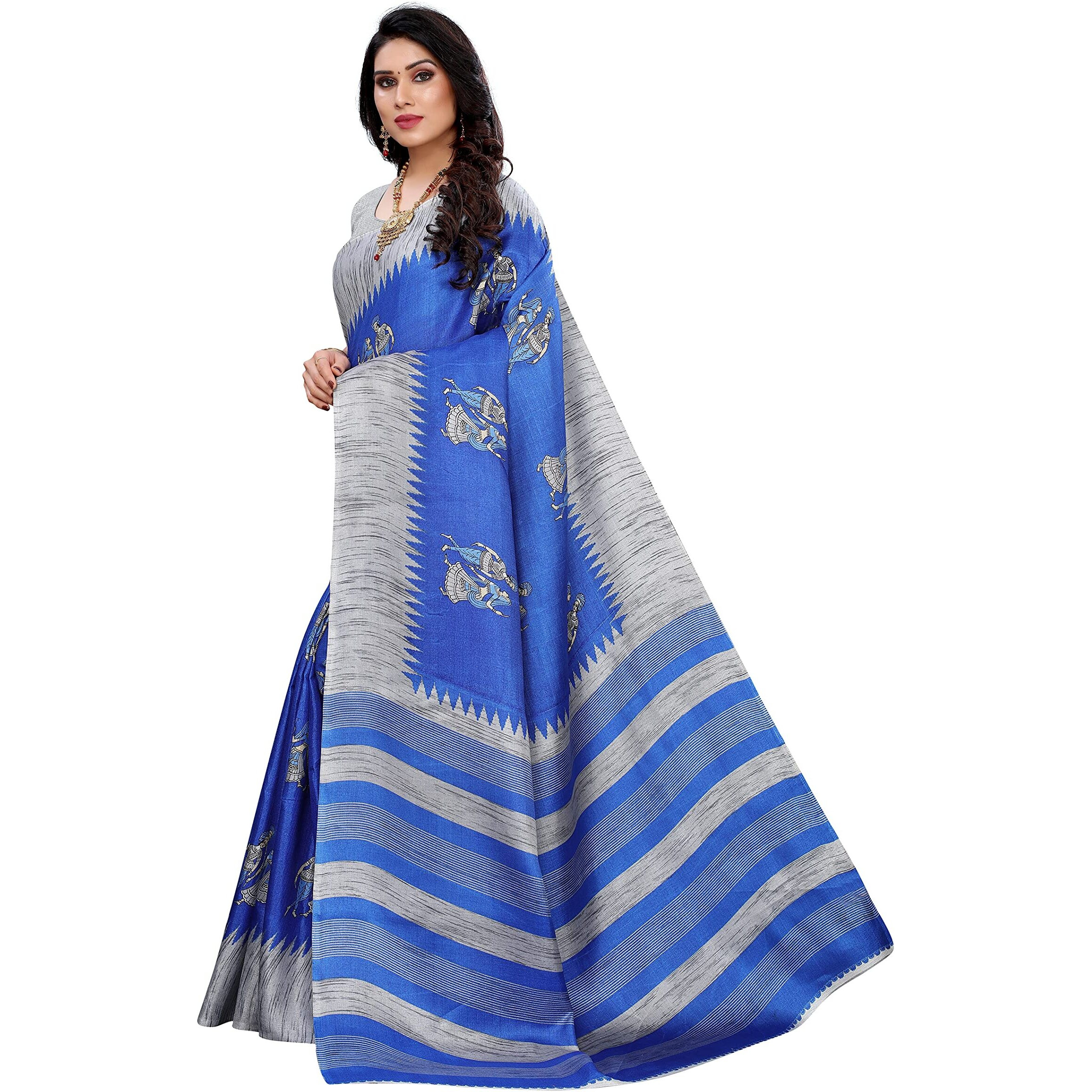 Yashika Womens Jacquard Art Silk Standard Length Saree (Naurta Royal Blue