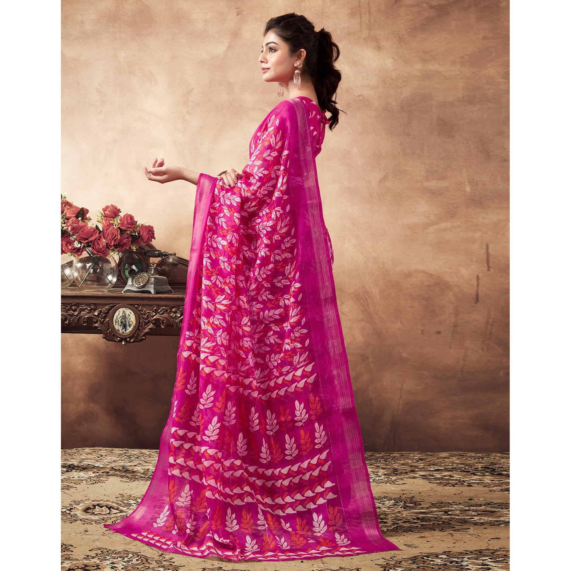 SIRIL Womens Cotton Printed Saree With Unstitched Blouse Piece (3467S1115_Pink)