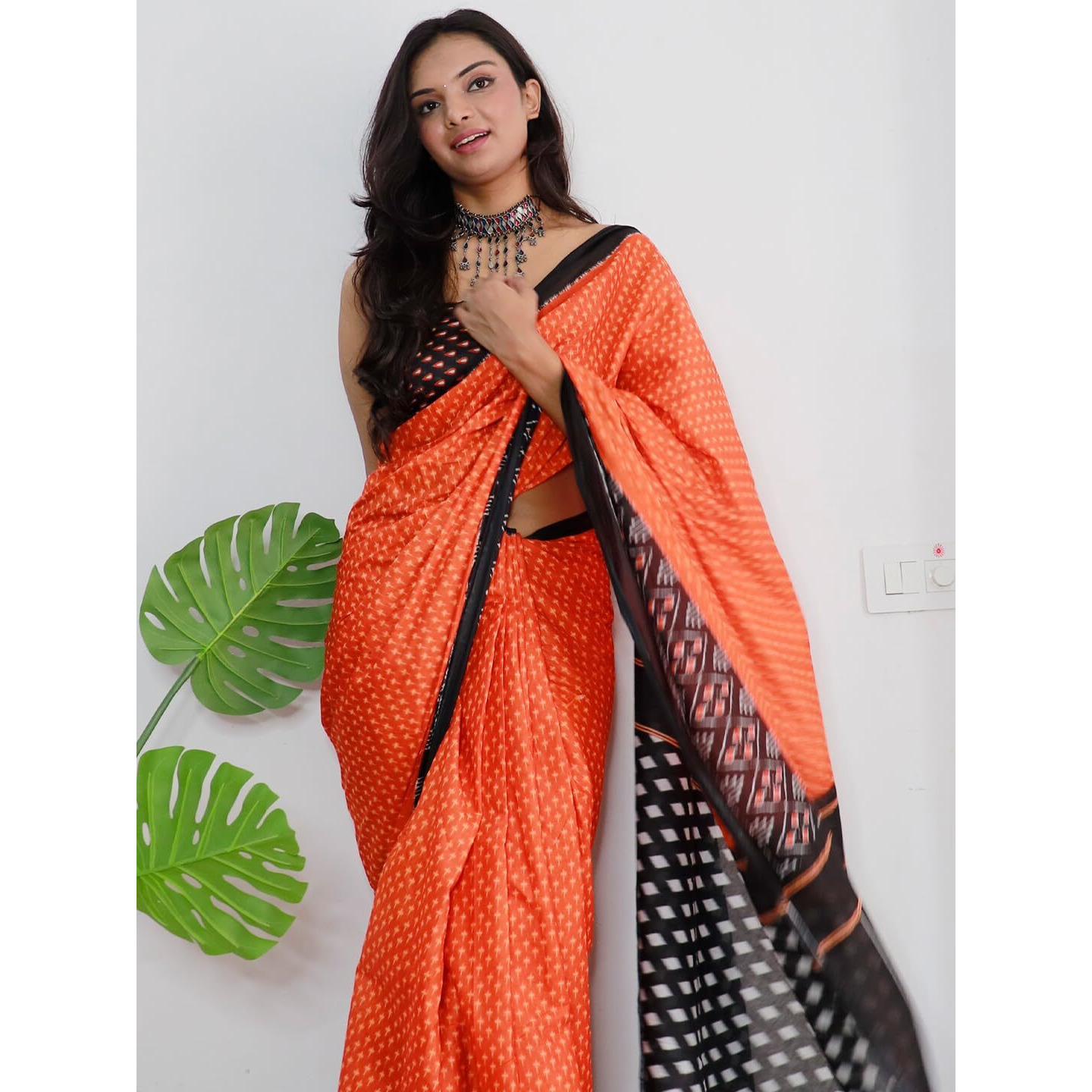 AKHILAM Womens Bagh Printed Pure Cotton Ready To Wear one Minute Saree With Unstitched Blouse Piece