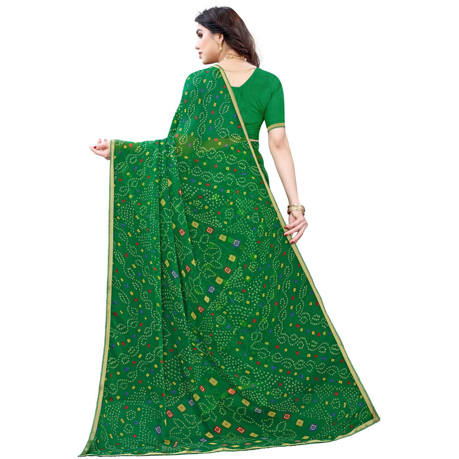 SIRIL Womens Chiffon Bandhani Printed Saree with Blouse Piece (1882S115, Printed, Laced, Green)
