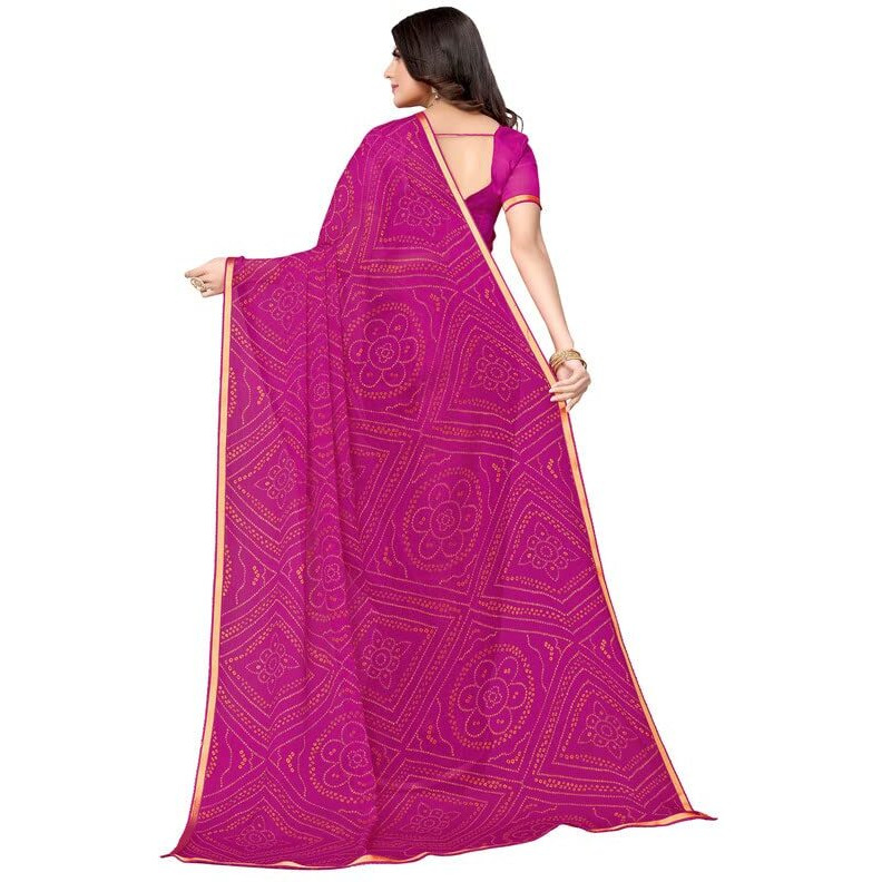 SIRIL Womens Lace, Bandhani Printed Chiffon Saree with Blouse(2605S183_Pink)