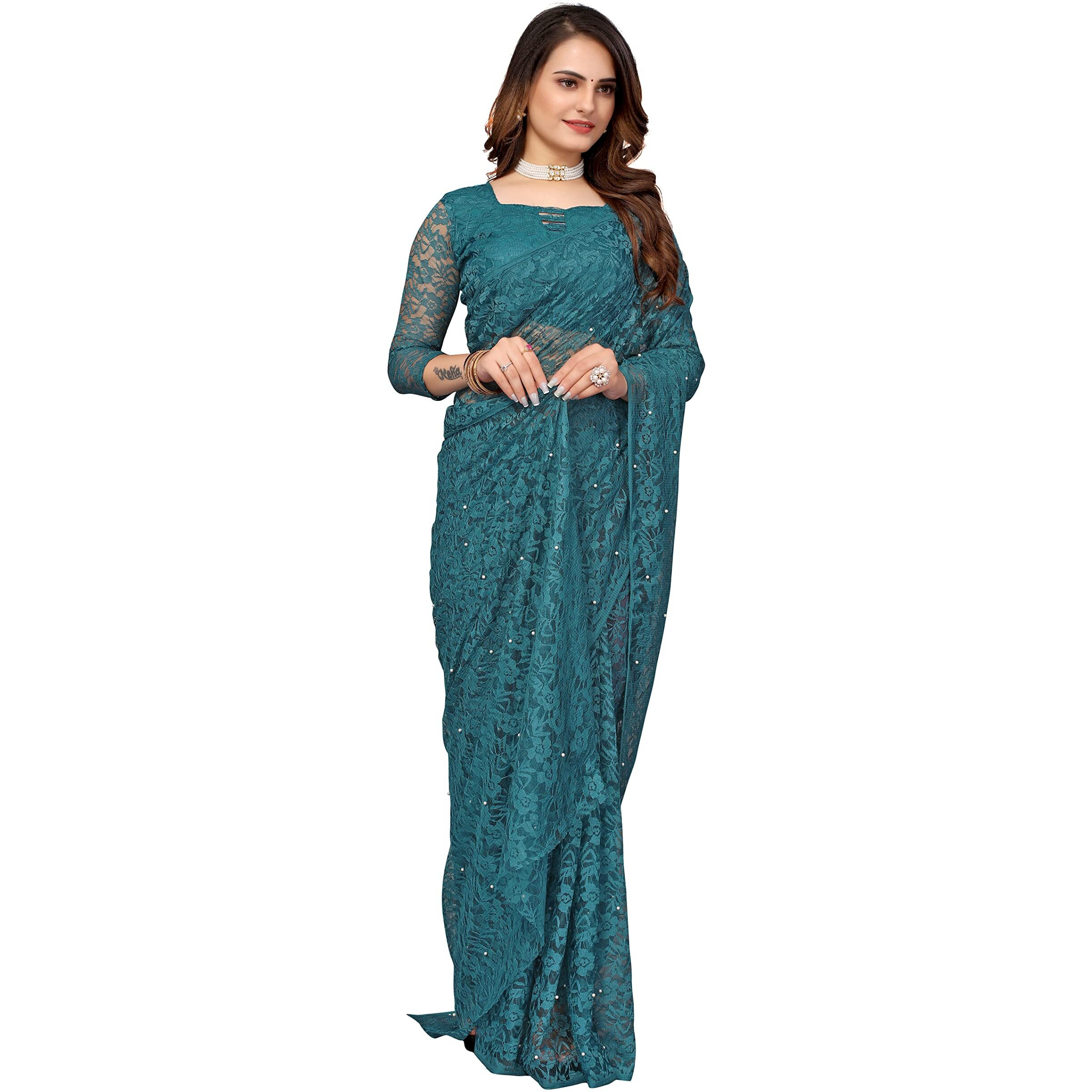 Yashika Womens Jacquard Net Standard Length (ABIRA RAMA