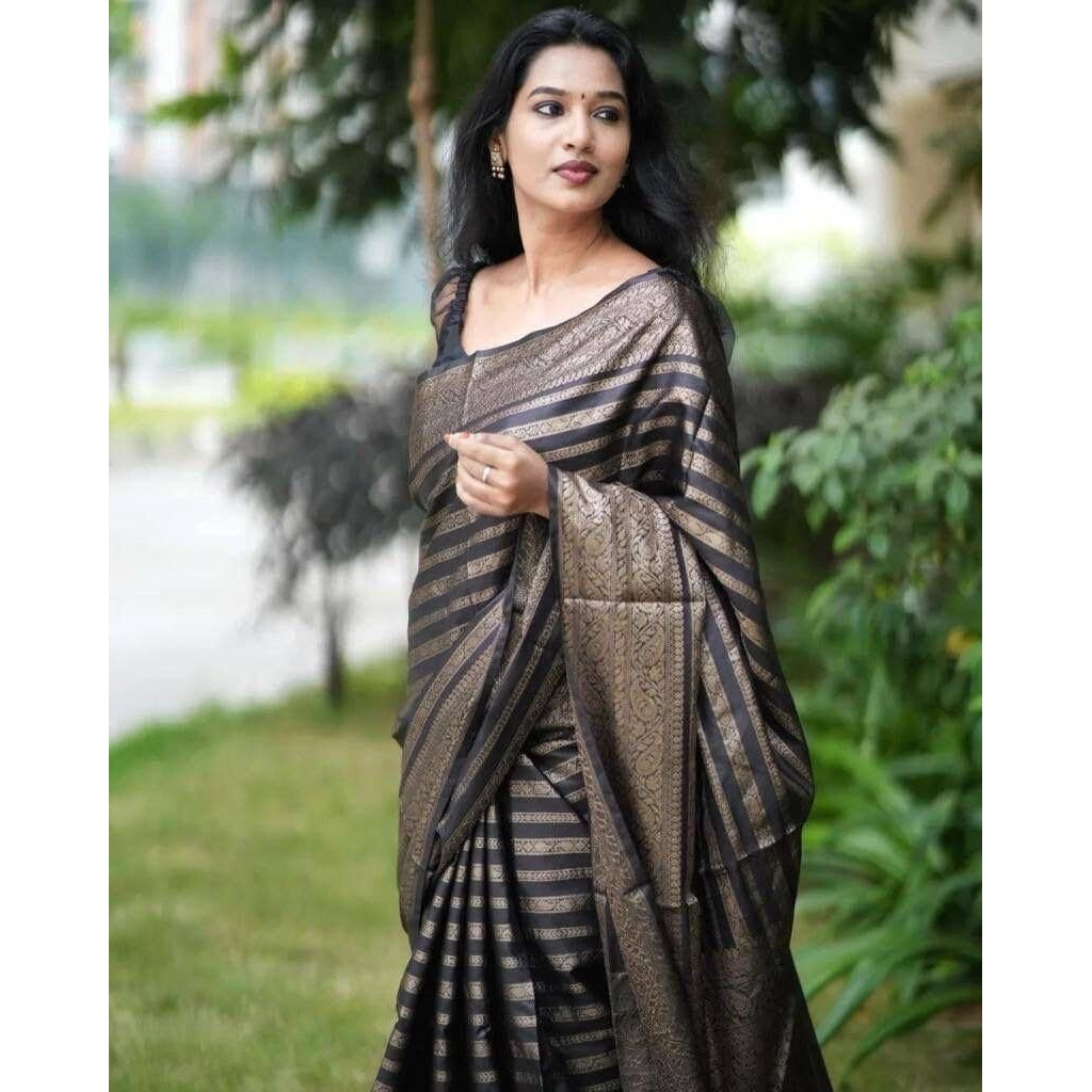 Yashika Womens Fancy Banarasi Kanjivaram Art Silk Saree with Blouse Pieces||Black Coloured Kanjivaram Saree|| AZ-YS-OG-ASHOKA BLACK