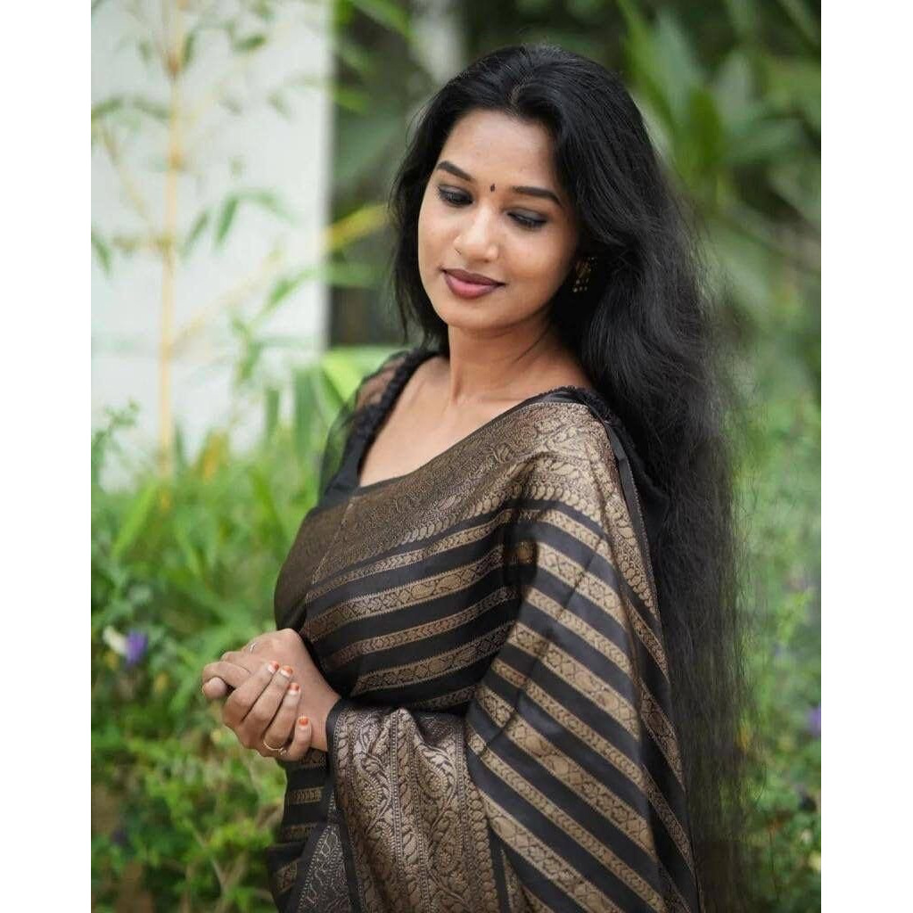 Yashika Womens Fancy Banarasi Kanjivaram Art Silk Saree with Blouse Pieces||Black Coloured Kanjivaram Saree|| AZ-YS-OG-ASHOKA BLACK