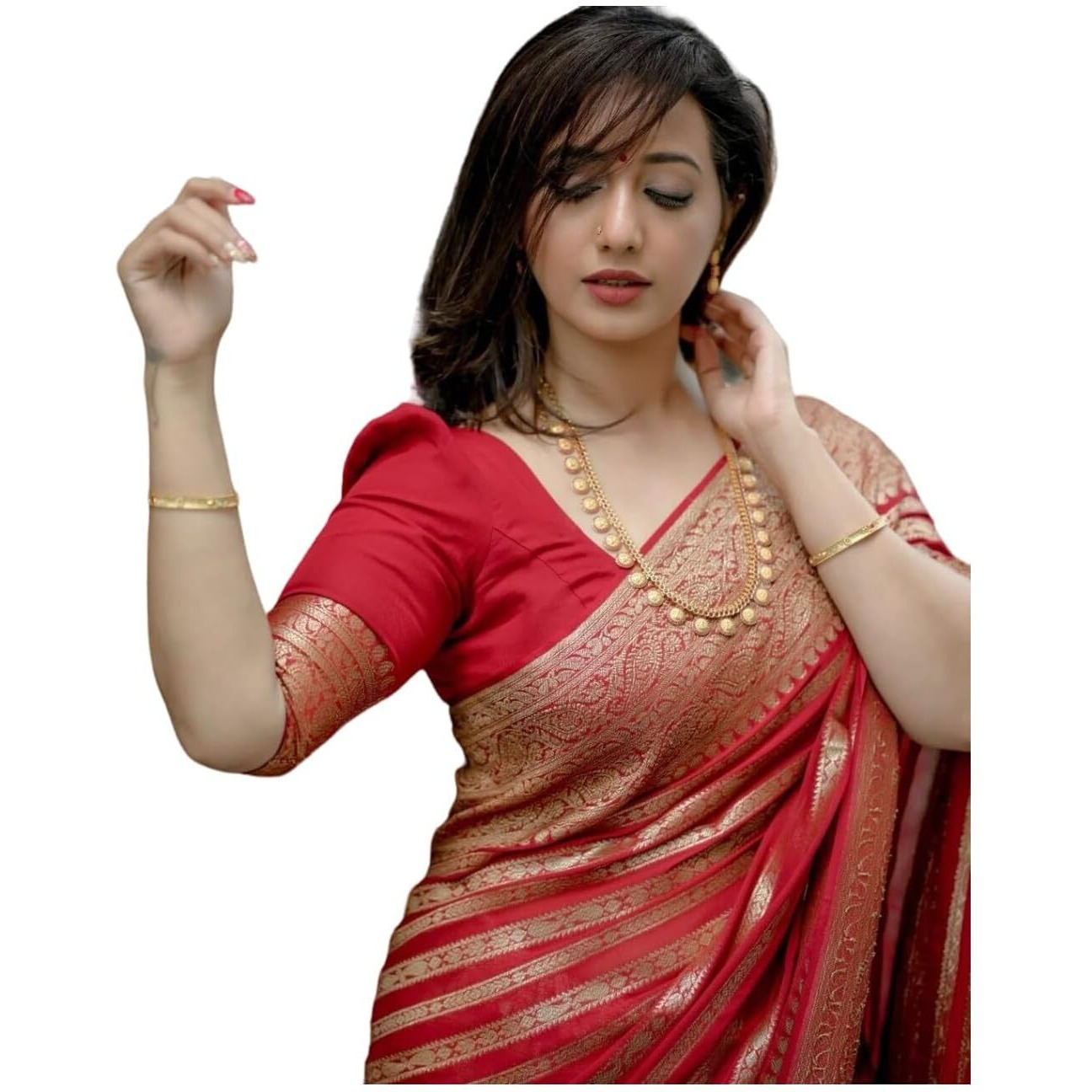 Yashika Womens Fancy Banarasi Kanjivaram Art Silk Saree with Blouse Pieces||Red Coloured Kanjivaram Saree|| AZ-YS-OG-ASHOKA RED
