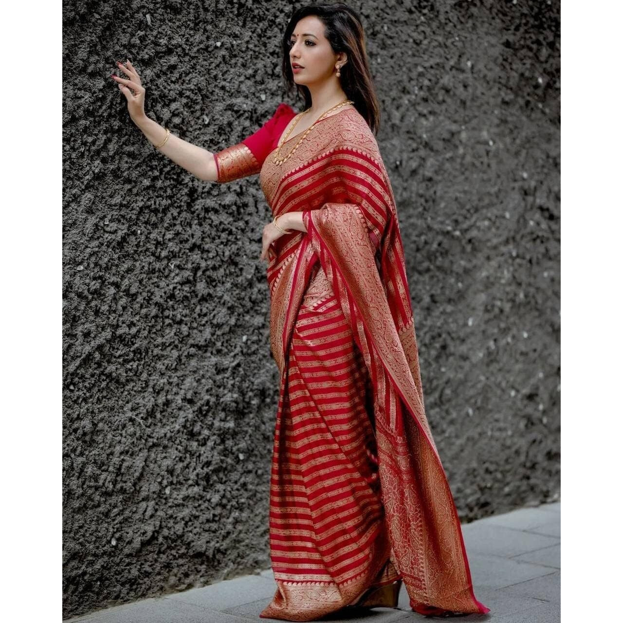 Yashika Womens Fancy Banarasi Kanjivaram Art Silk Saree with Blouse Pieces||Red Coloured Kanjivaram Saree|| AZ-YS-OG-ASHOKA RED