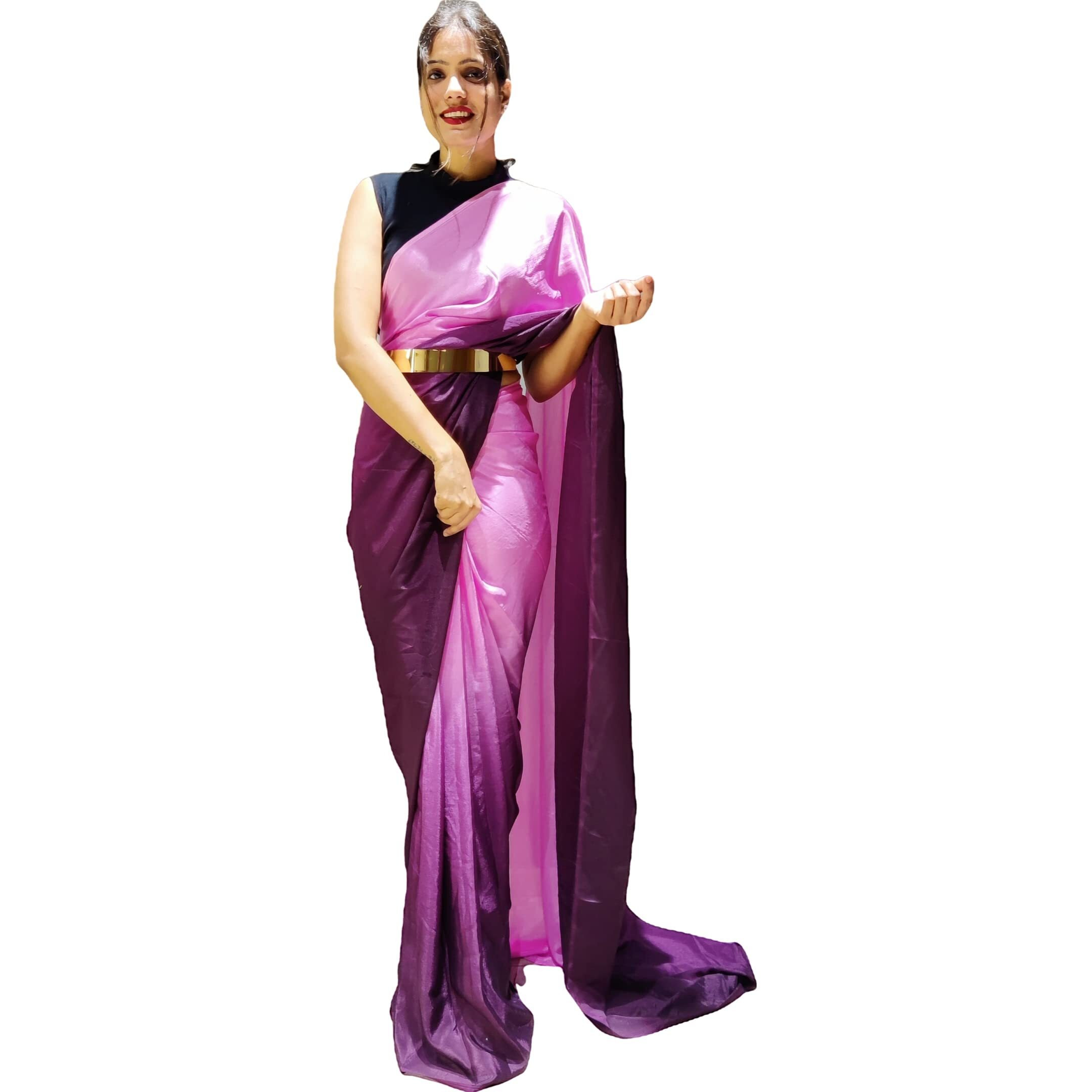 Sidhidata Womens Chiffon Georgette Ready To Wear saree With Unstitched Blouse Piece (RTW Wine With Belt_Wine_Free Size)