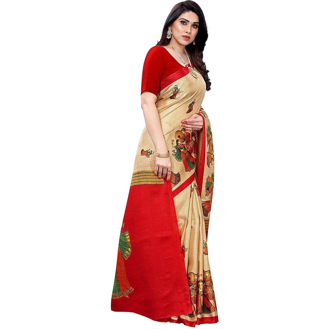 Yashika Womens Printed Art Silk Saree With Blouse Piece(RAJARANI CHICKU_Free Size)