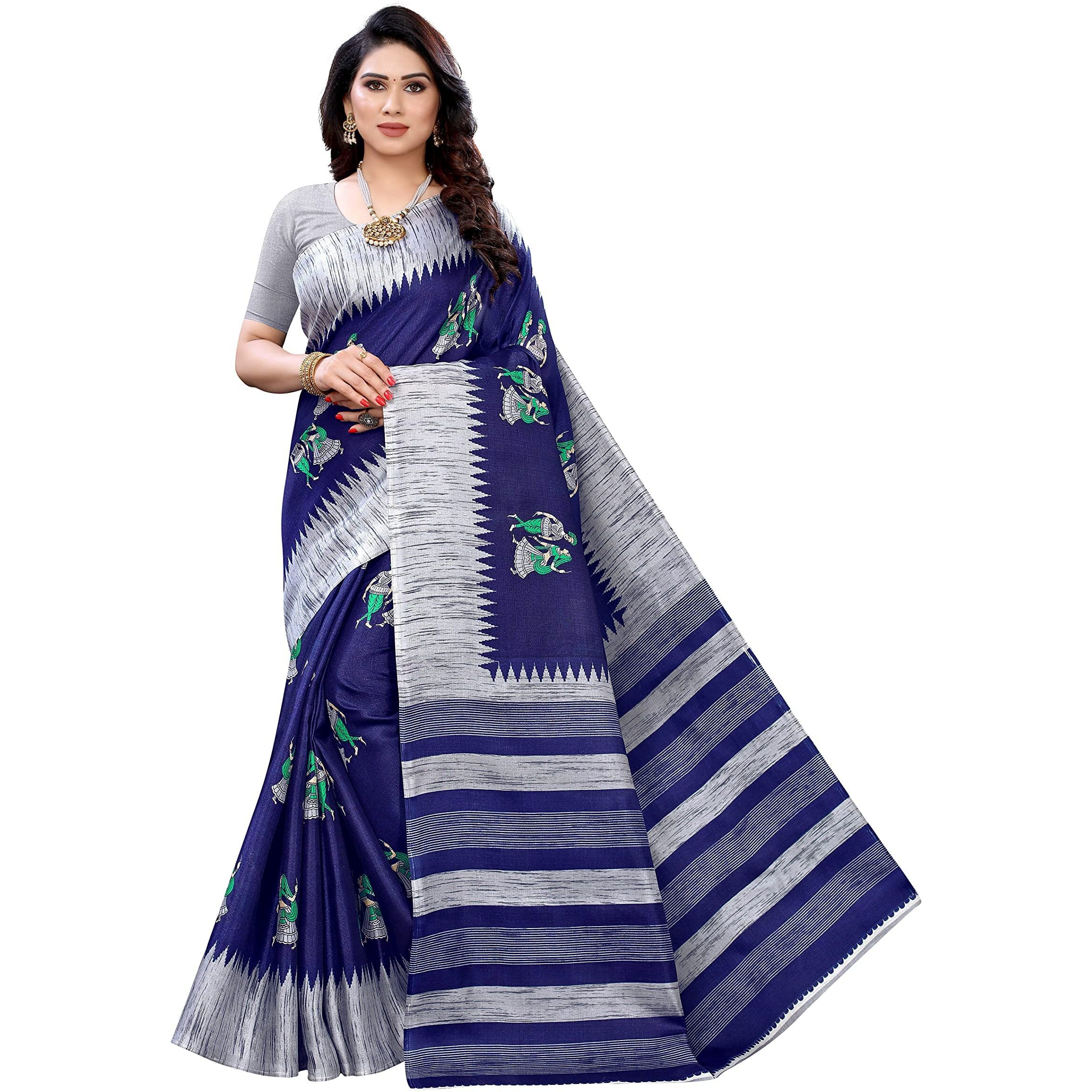 Yashika Womens Art Silk Saree With Blouse Piece (Naurta Navy_Navy)