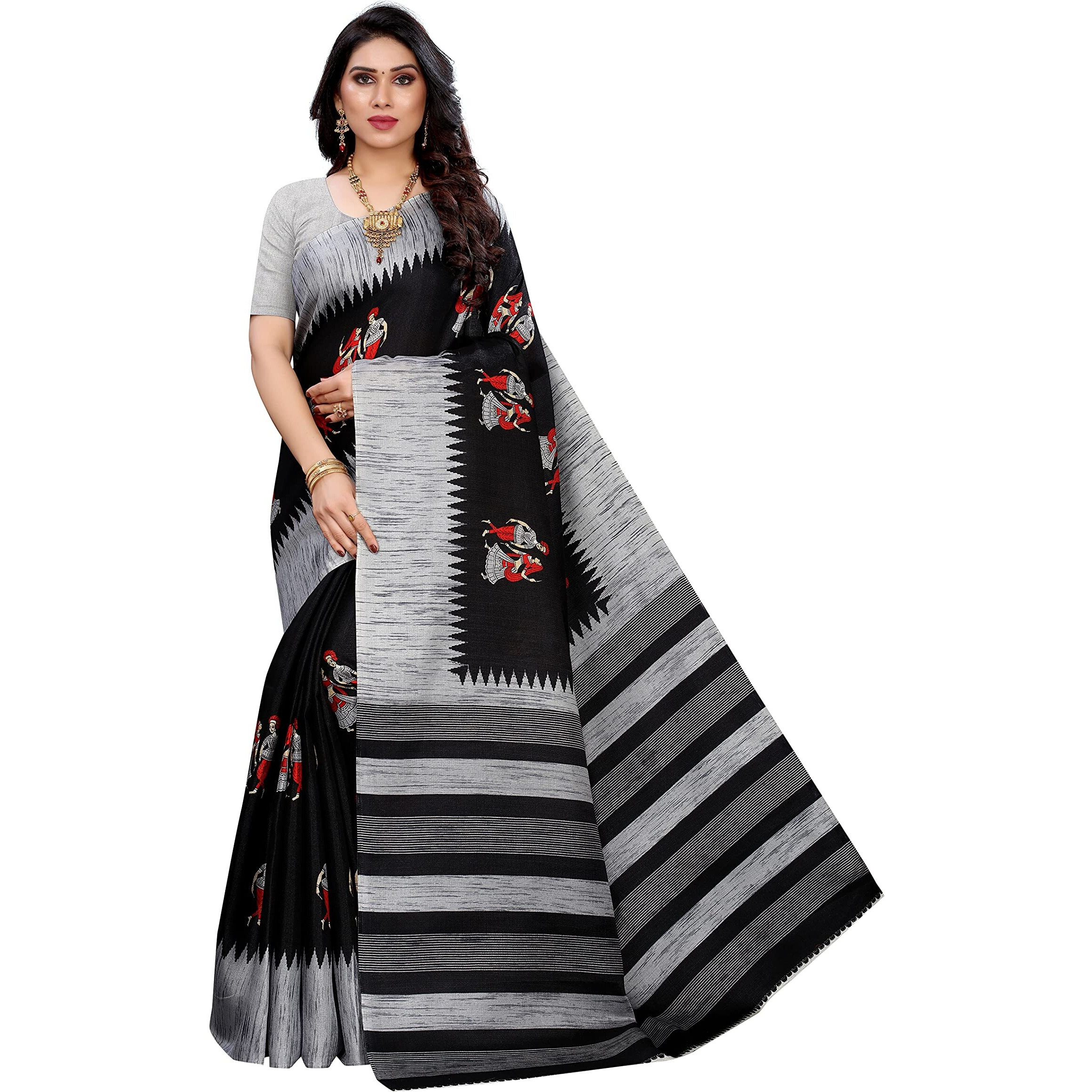 Yashika Womens Jacquard Art Silk Standard Length (NAURTA BLACK