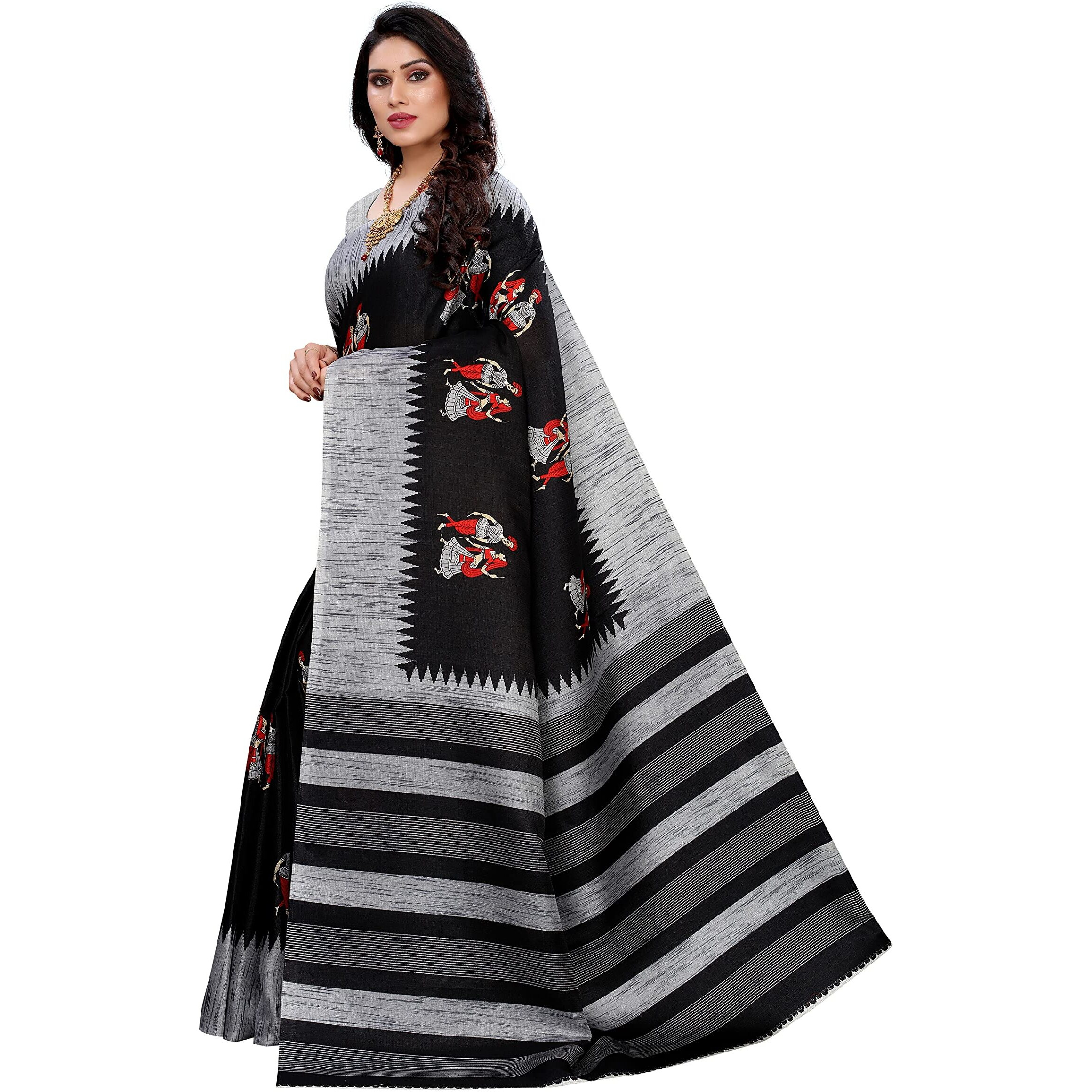 Yashika Womens Jacquard Art Silk Standard Length (NAURTA BLACK