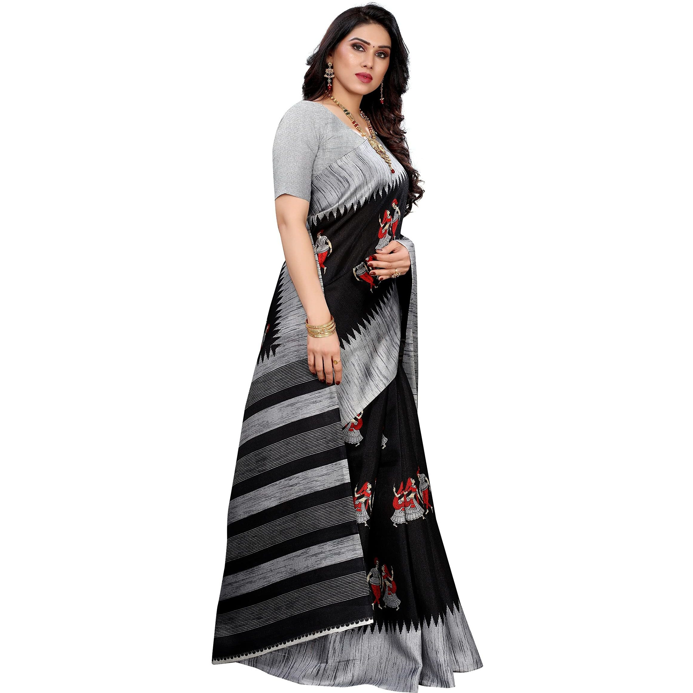 Yashika Womens Jacquard Art Silk Standard Length (NAURTA BLACK