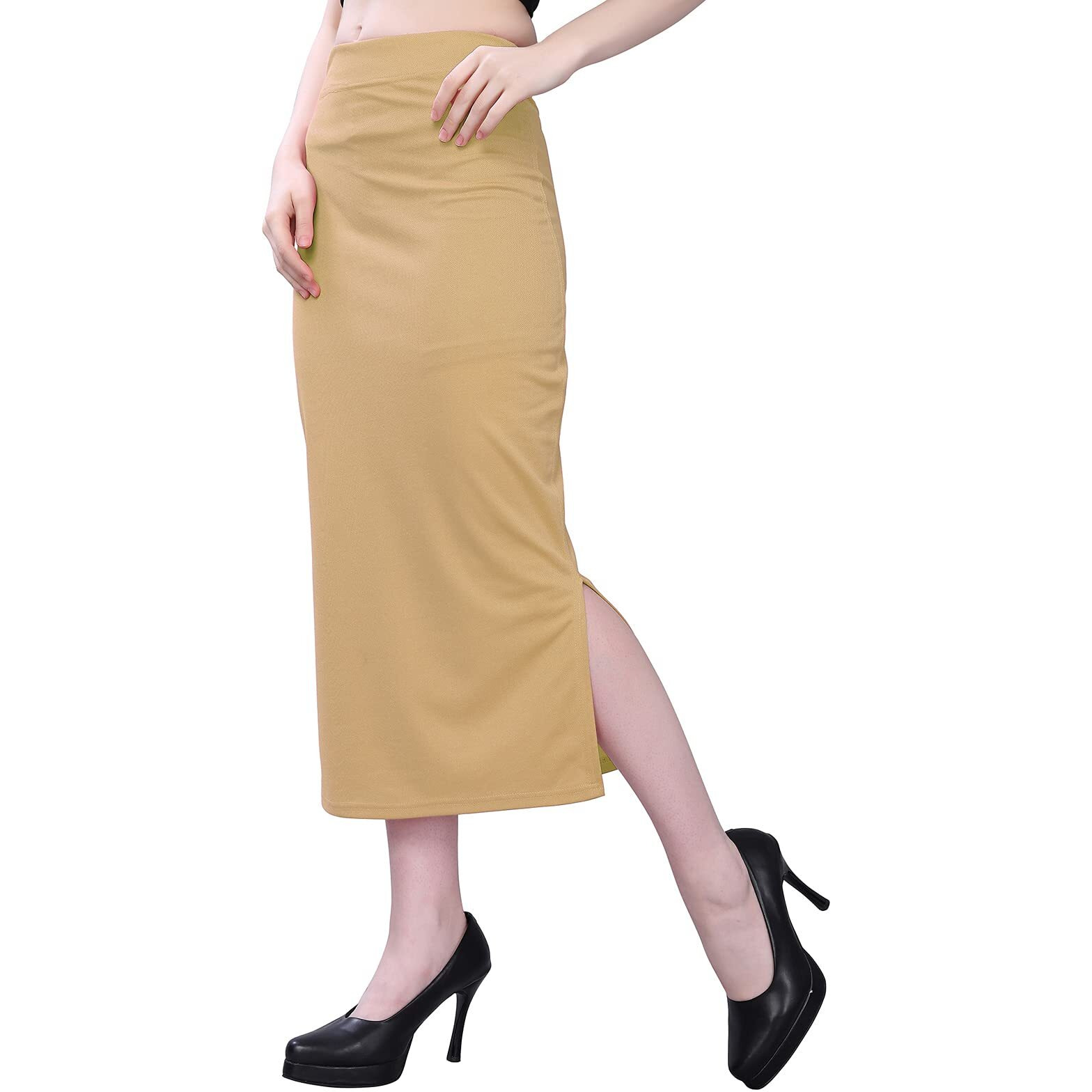 SIRIL Womens Lycra Full Elastic Saree Shapewear Petticoat (180TK121-XL_Beige)