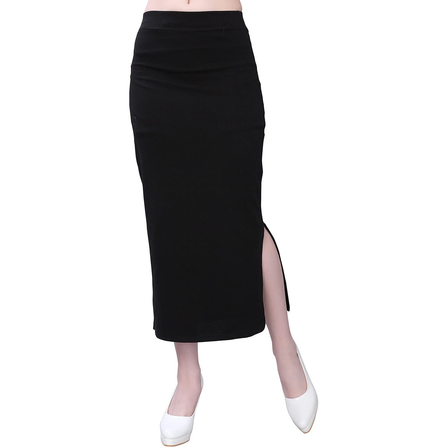 SIRIL Womens Lycra Full Elastic Saree Shapewear Petticoat (180TK115-XXL,Black)