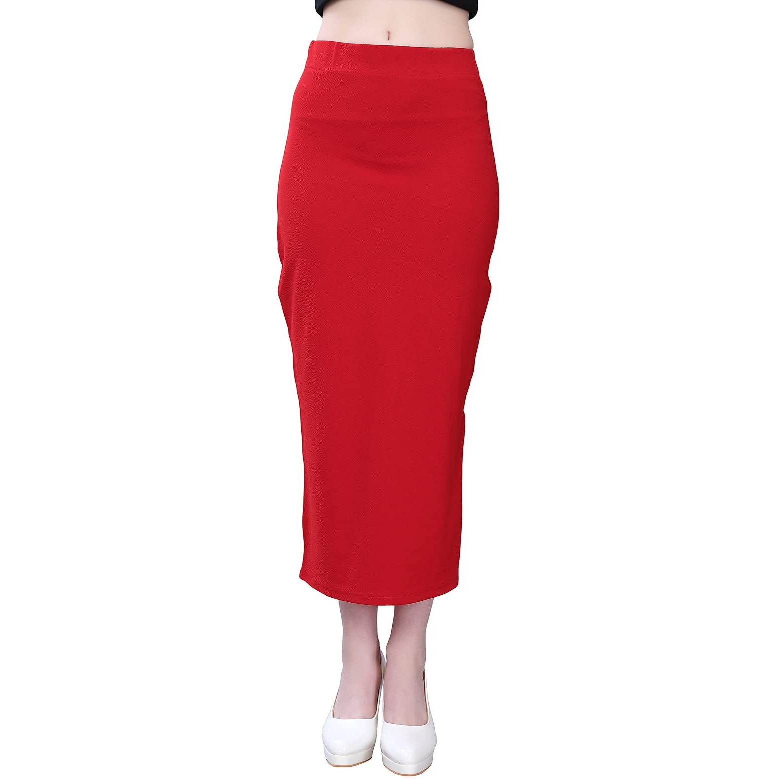 SIRIL Womens Lycra Full Elastic Saree Shapewear Petticoat (180TK117-S,Red,Small)