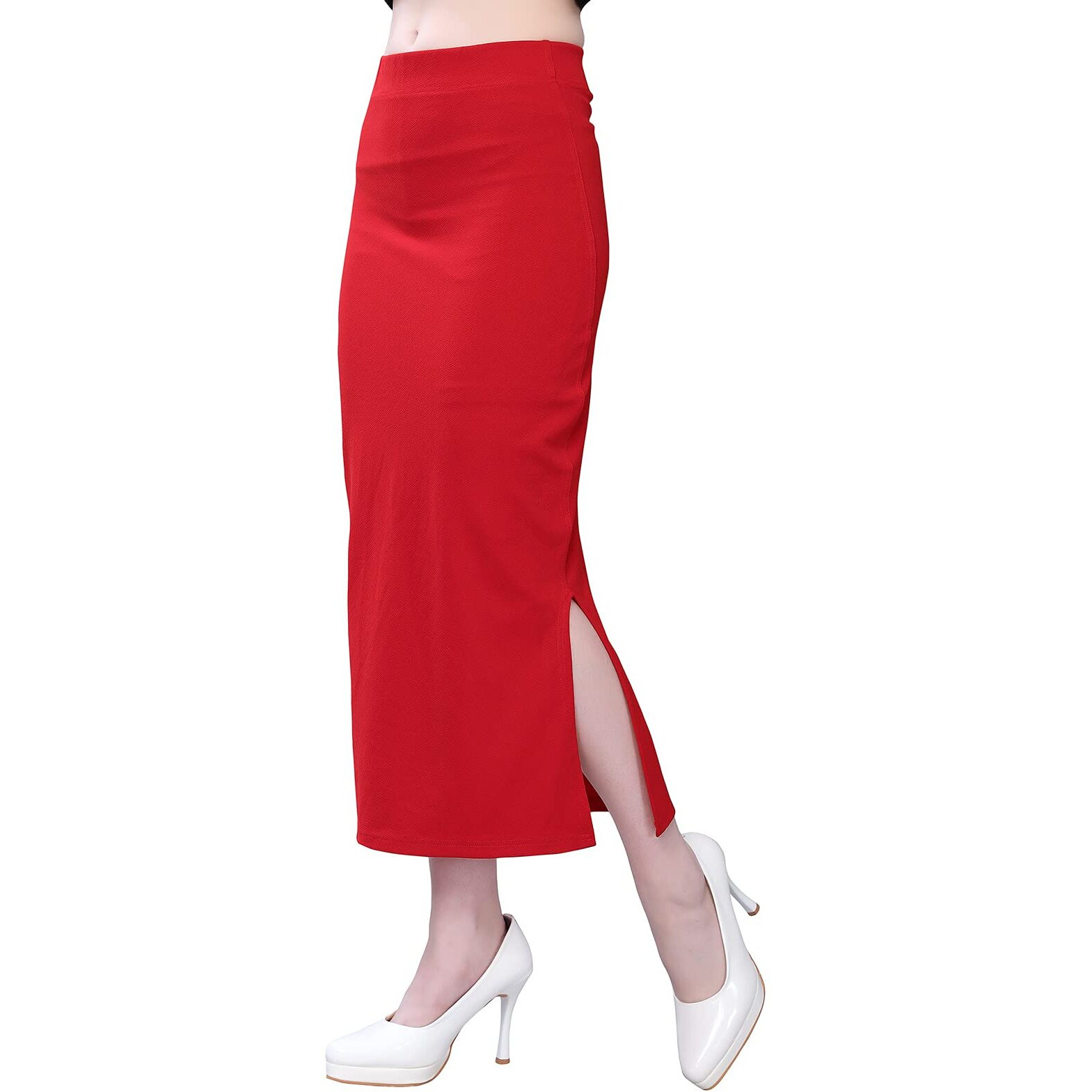 SIRIL Womens Lycra Full Elastic Saree Shapewear Petticoat (180TK117-S,Red,Small)