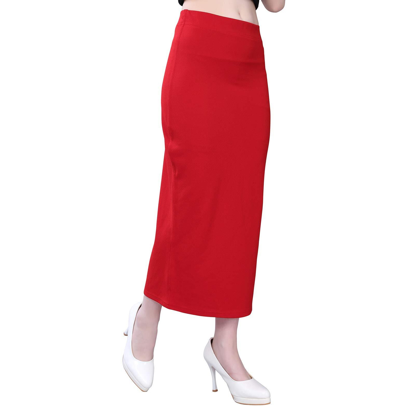 SIRIL Womens Lycra Full Elastic Saree Shapewear Petticoat (180TK117-S,Red,Small)