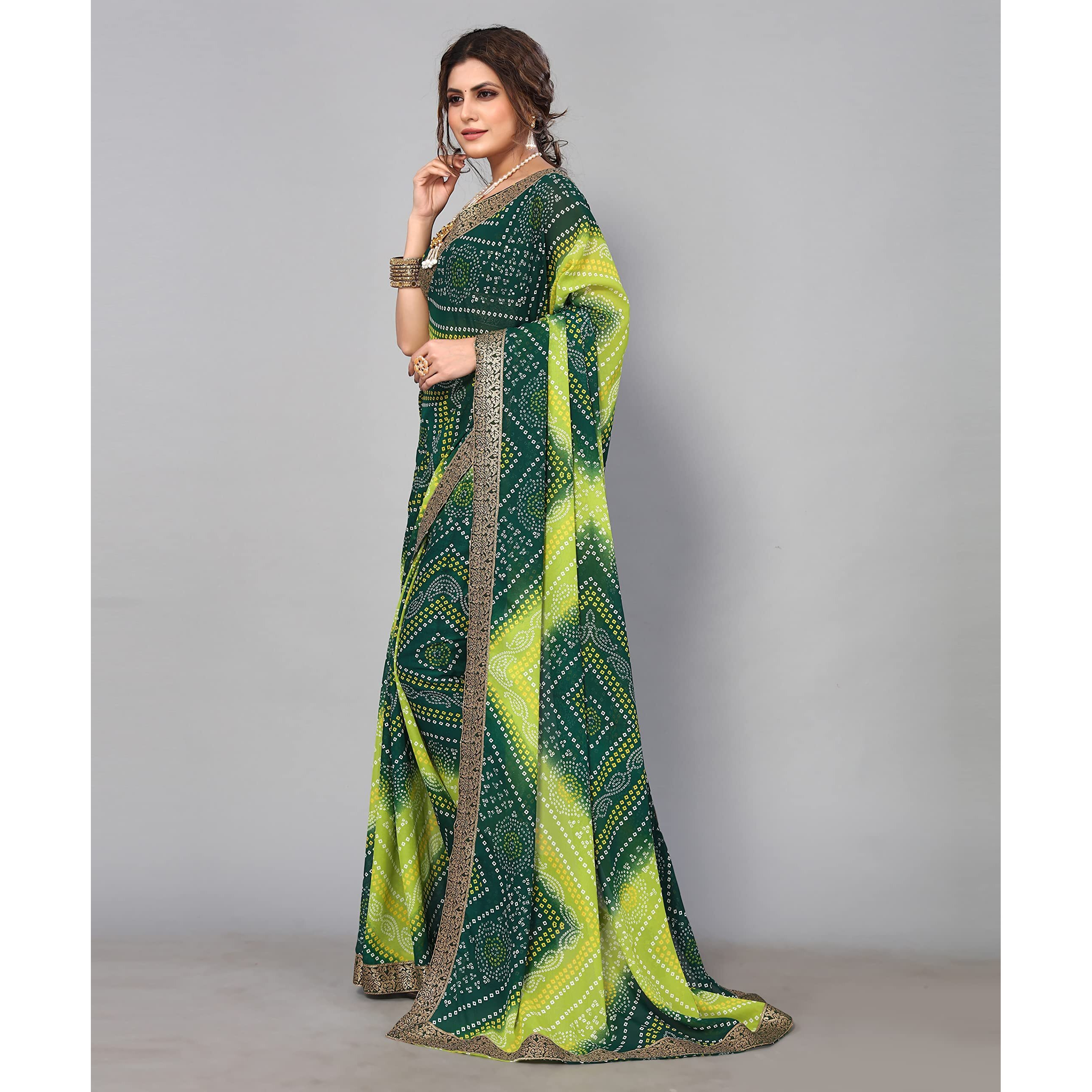 Yashika Womens Printed Georgette With Lace Saree With Blouse Piece (VERA GREEN)