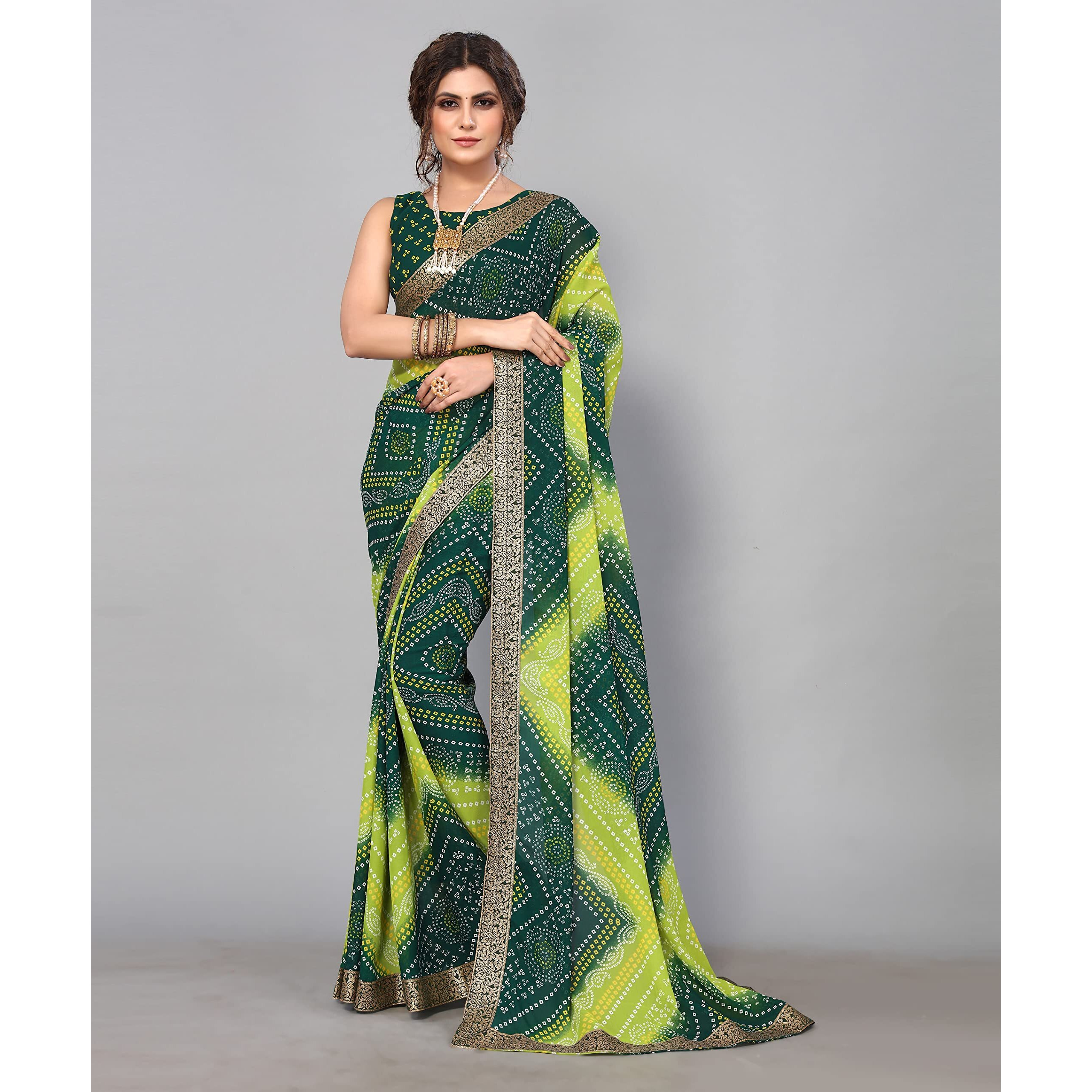 Yashika Womens Printed Georgette With Lace Saree With Blouse Piece (VERA GREEN)