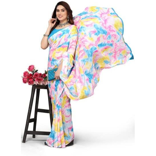 Yashika Womens Georgette Printed Saree With Blouse Piece(MAHIMA SKY BLUE_Free Size)