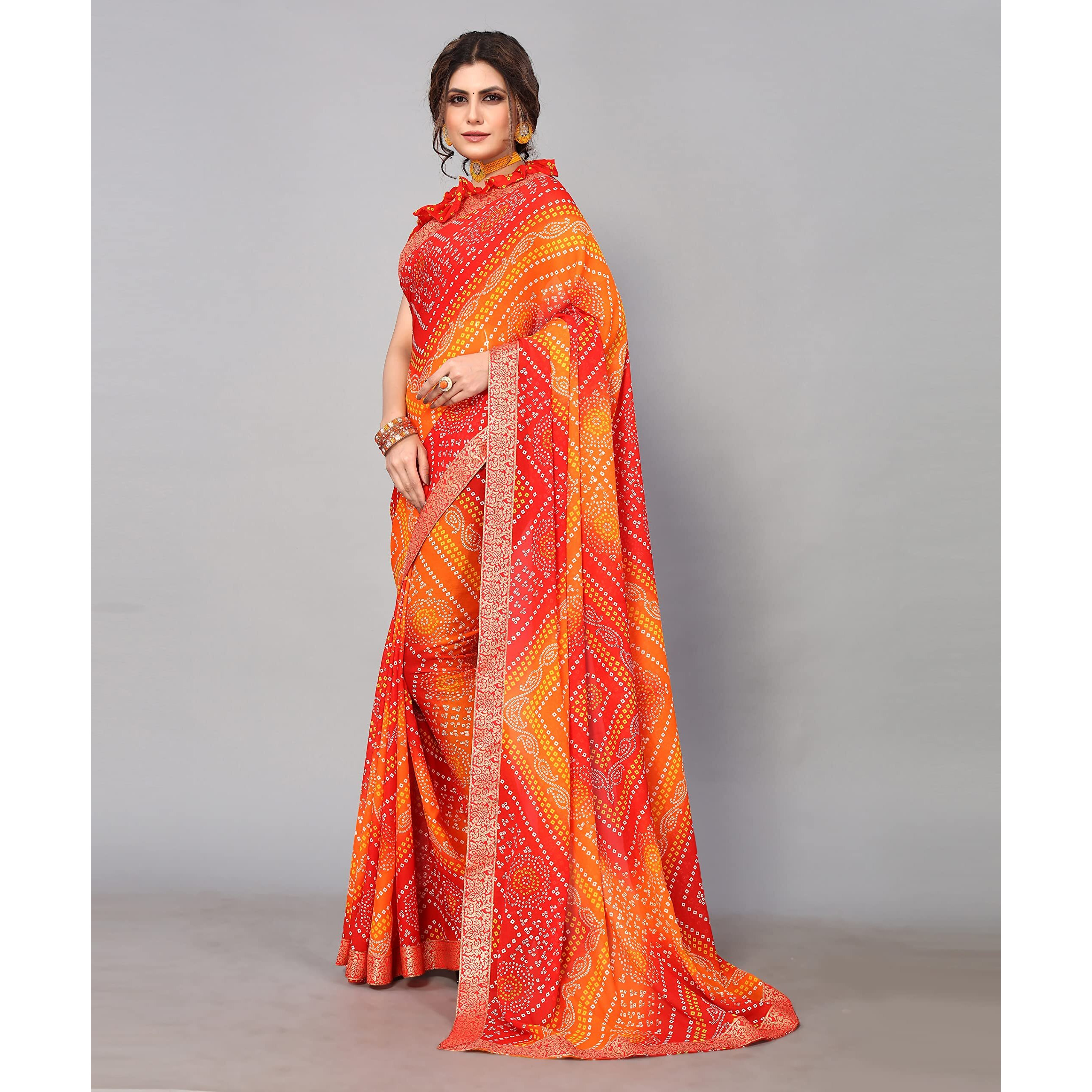 Yashika Womens Printed Georgette With Lace Saree With Blouse Piece (VERA RED)