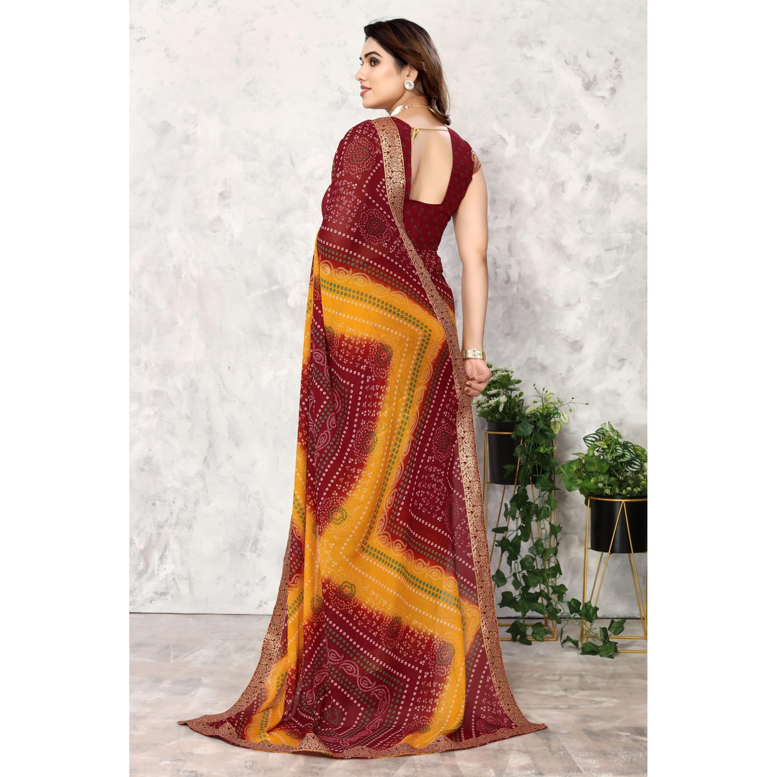 Yashika Womens Printed Trendy Georgette Maroon Color With Lace Saree with Blouse Material(VERA MAROON)