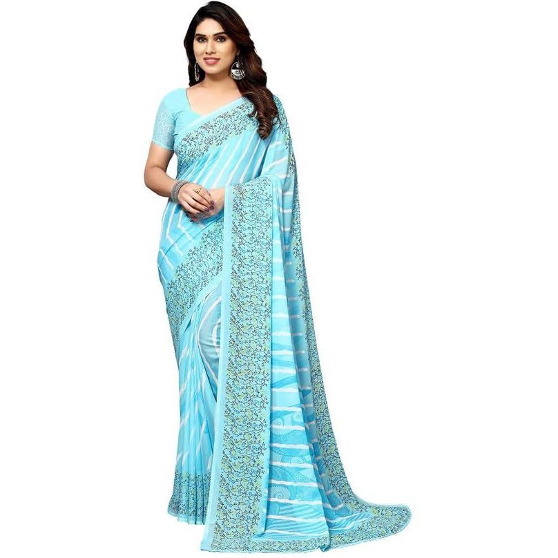 Satrani Womens Pure Georgette Saree (3181S2243N_Light Blue)