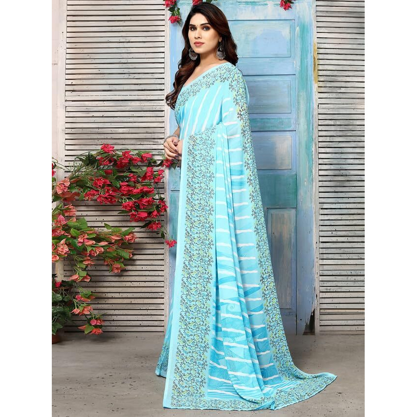 Satrani Womens Pure Georgette Saree (3181S2243N_Light Blue)