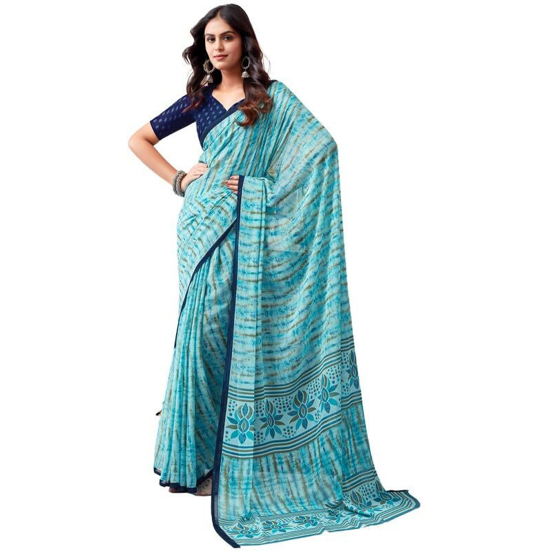 SIRIL Womens Georgette Printed Saree With Unstitched Blouse Piece (3629S2533_Sky Blue)