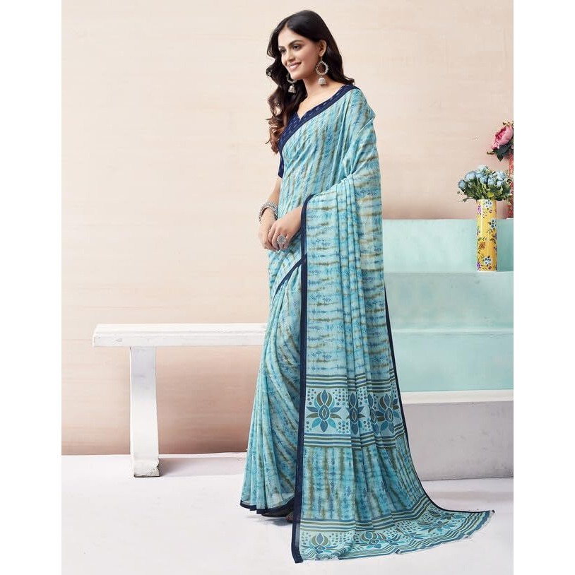 SIRIL Womens Georgette Printed Saree With Unstitched Blouse Piece (3629S2533_Sky Blue)