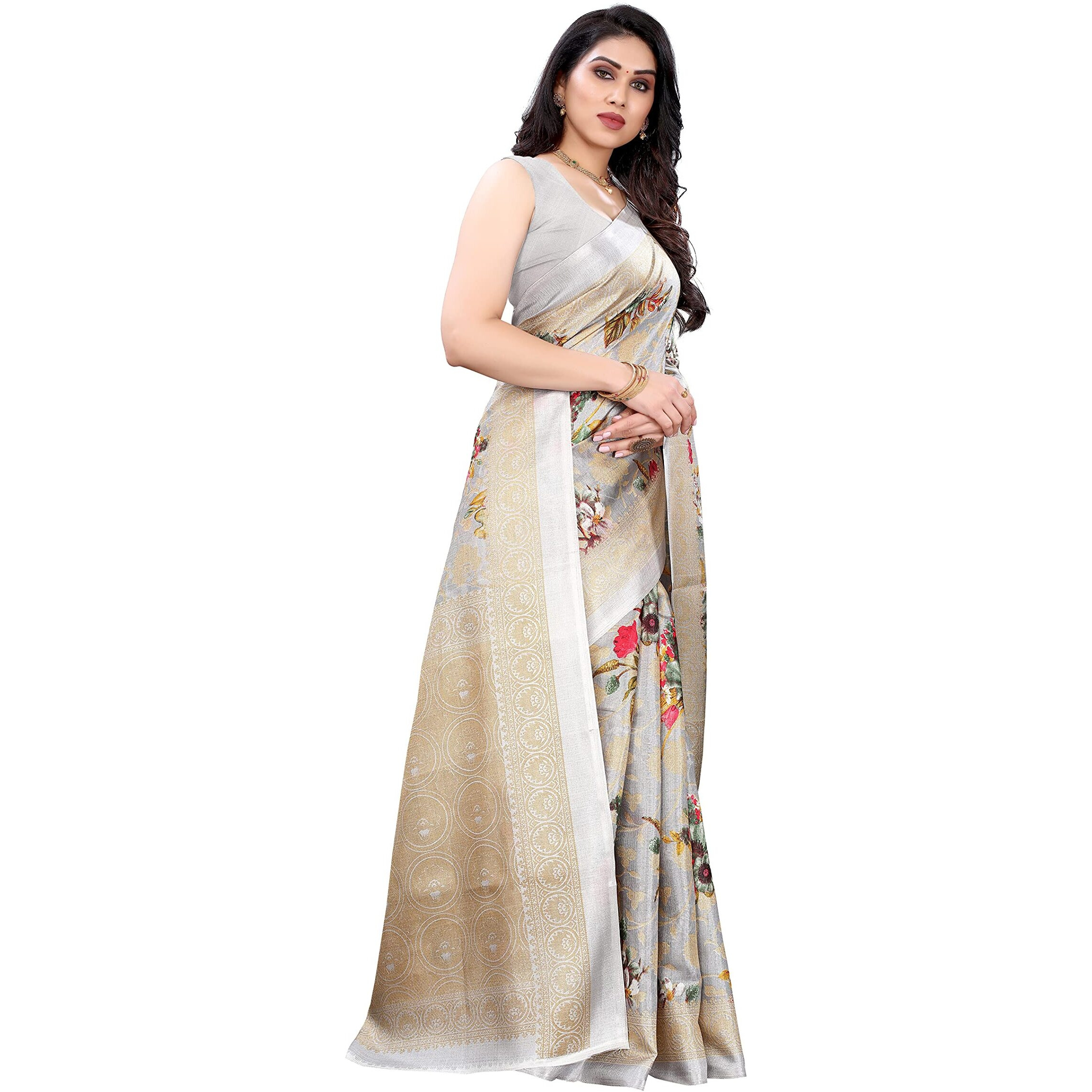 Yashika Womens Art Silk Saree With Blouse Piece (Pudina Grey_Grey)