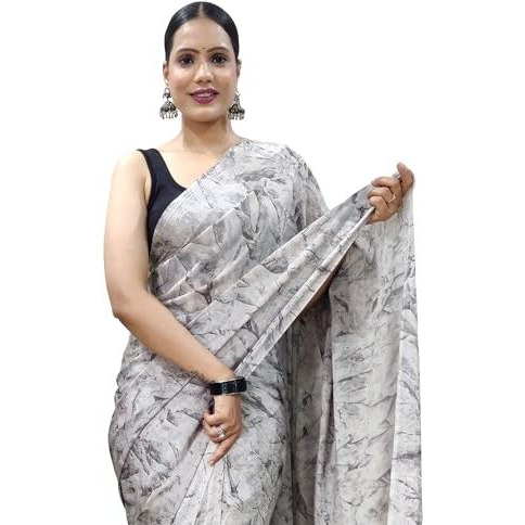 AKHILAM Womens Chiffon Abstract Printed Ready To Wear one Minute Saree With Unstitched Blouse Piece